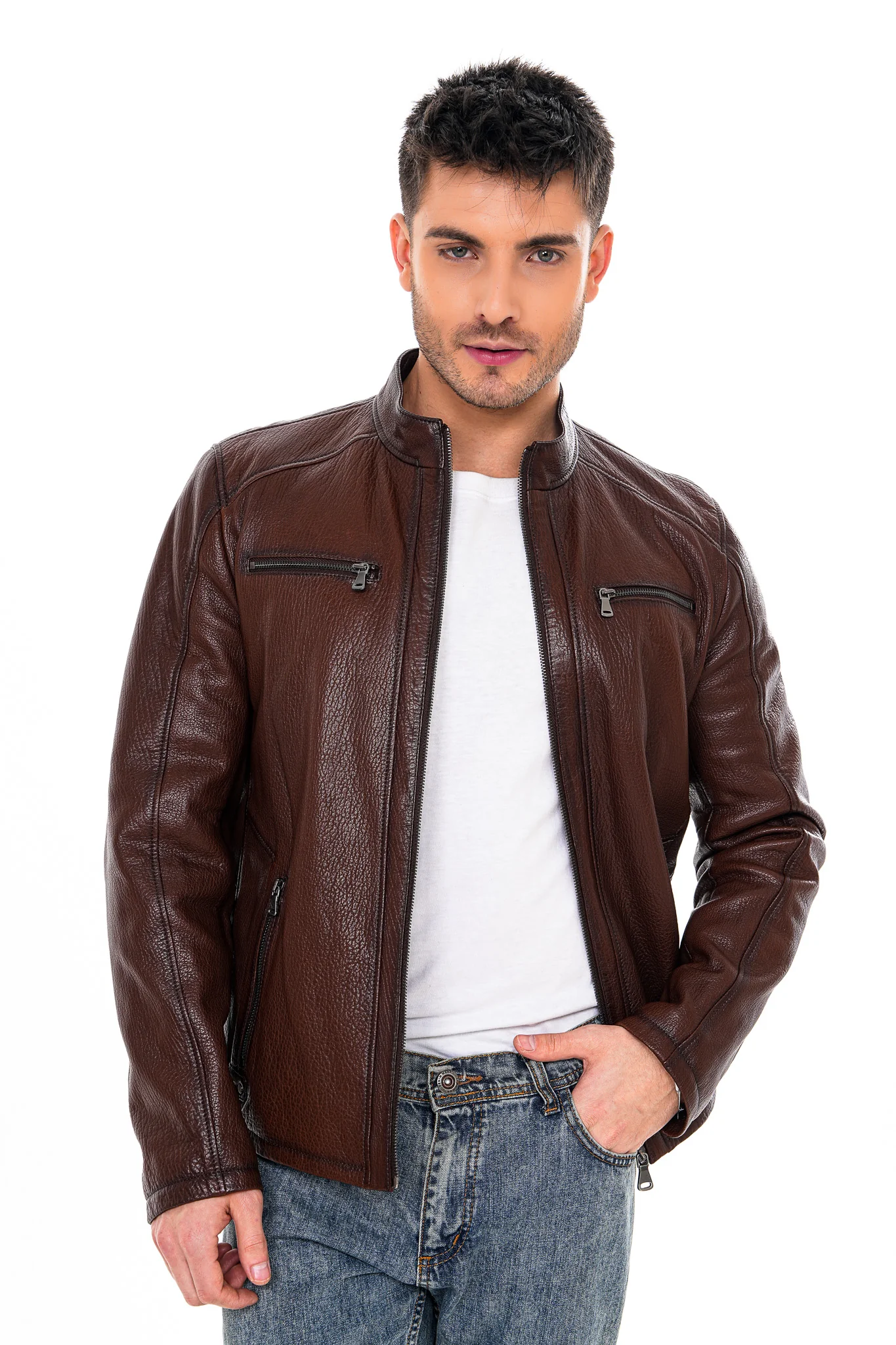 The Falcon Brown Pebbled Leather Men Jacket - Image 2