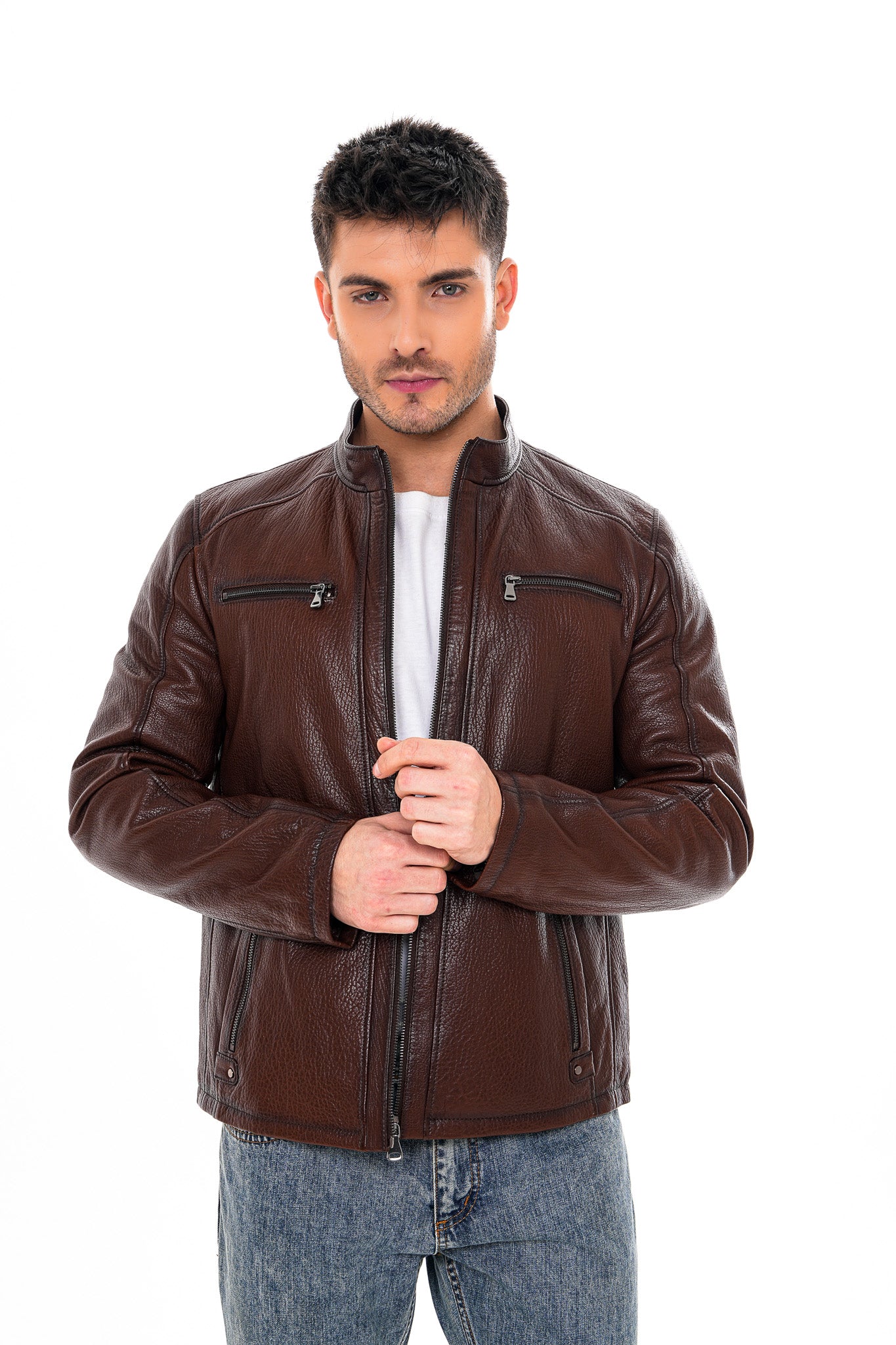The Falcon Brown Pebbled Leather Men Jacket - Image 3