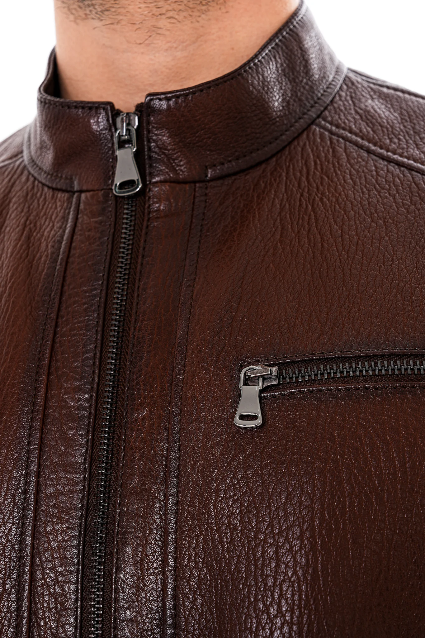 The Falcon Brown Pebbled Leather Men Jacket - Image 6