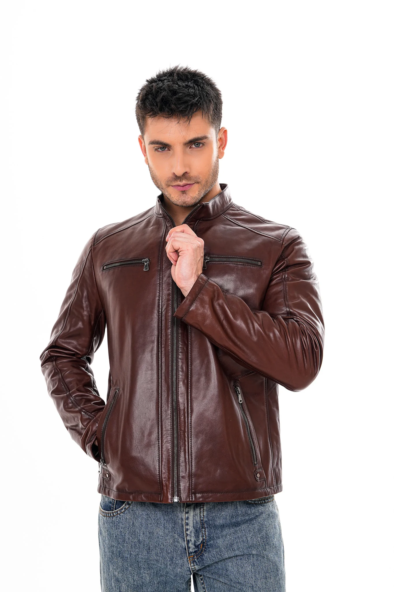 The Falcon Cognac Brown Smooth Leather Men Jacket - Image 10