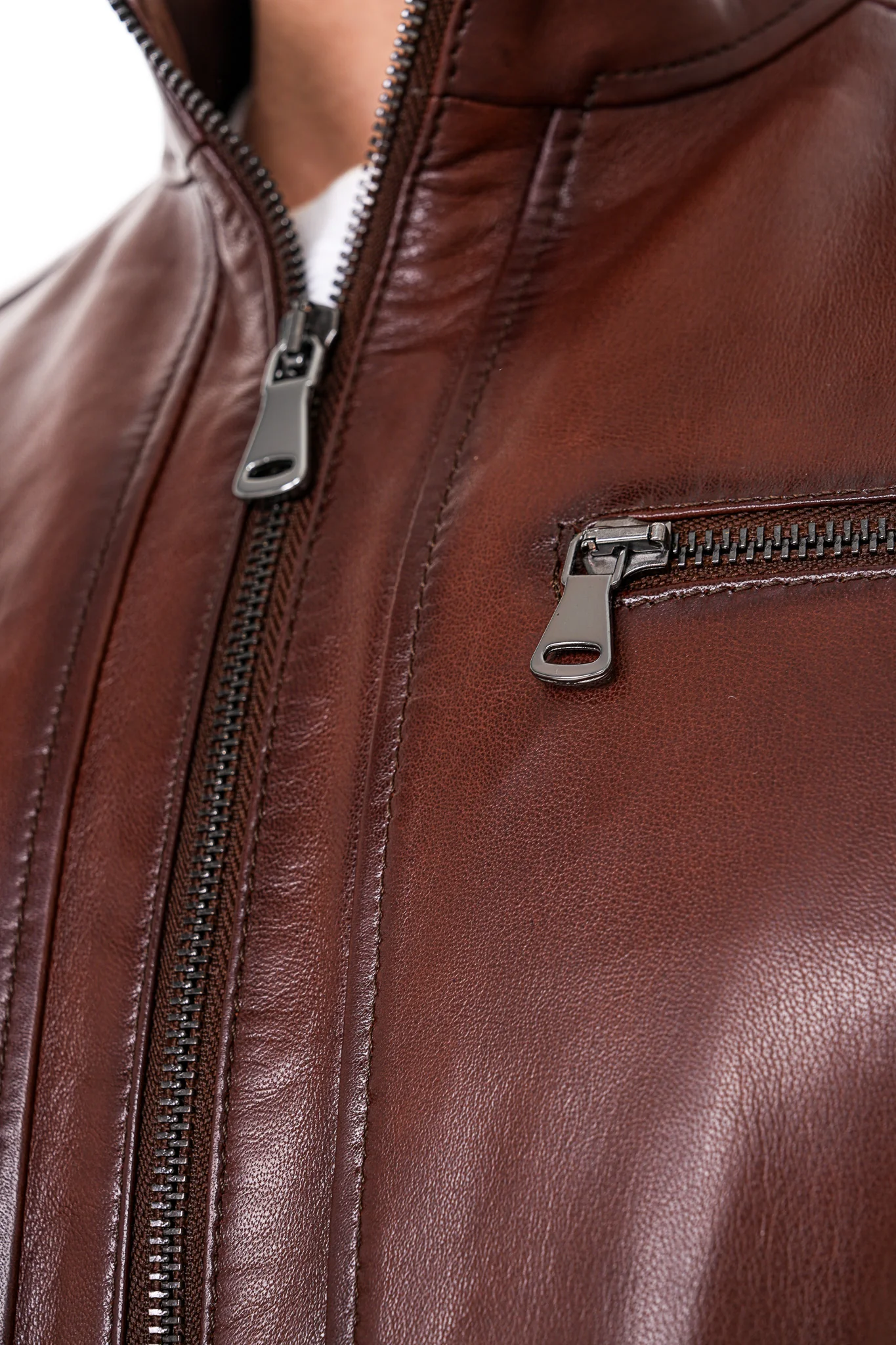 The Falcon Cognac Brown Smooth Leather Men Jacket - Image 3