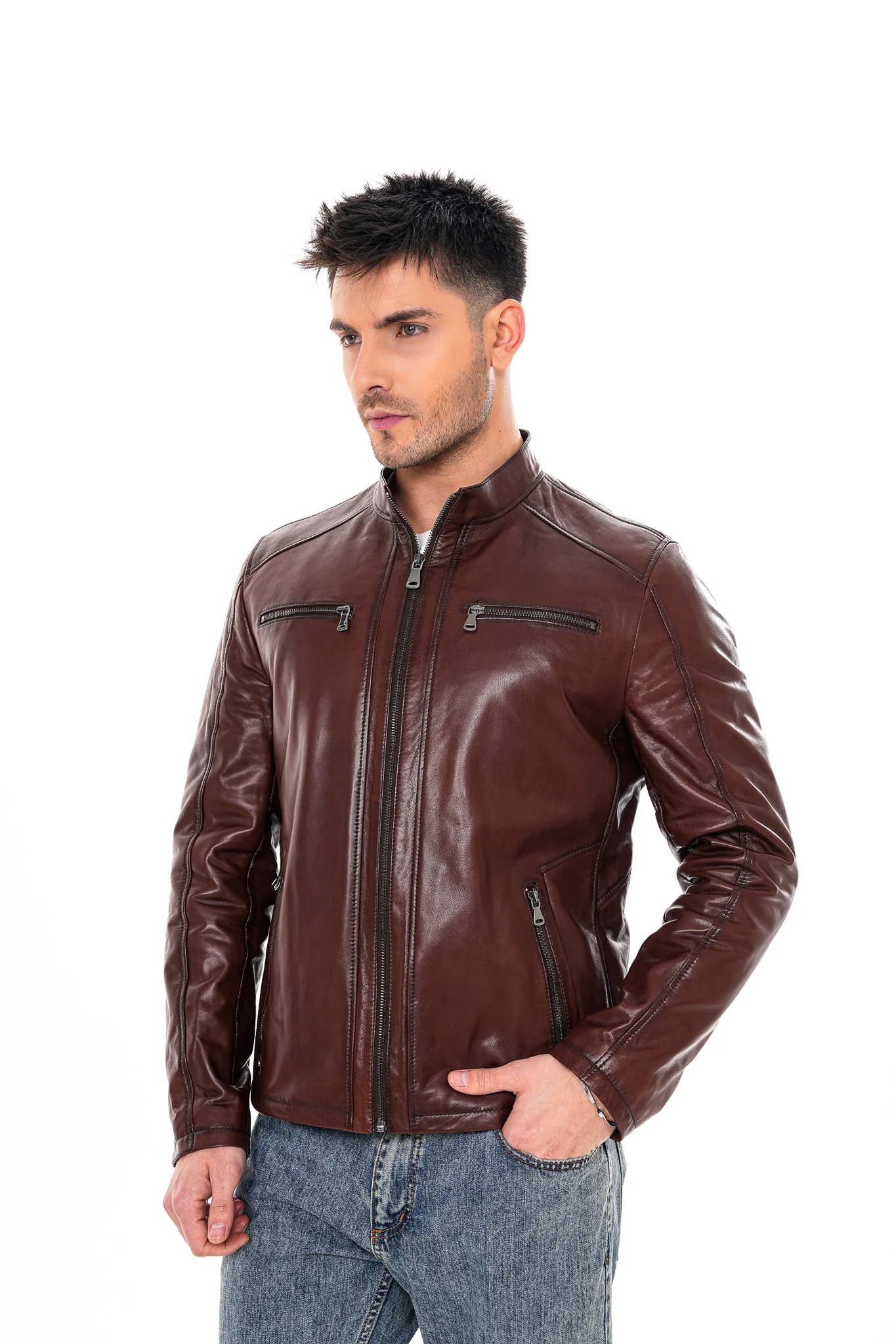 The Falcon Cognac Brown Smooth Leather Men Jacket - Image 7