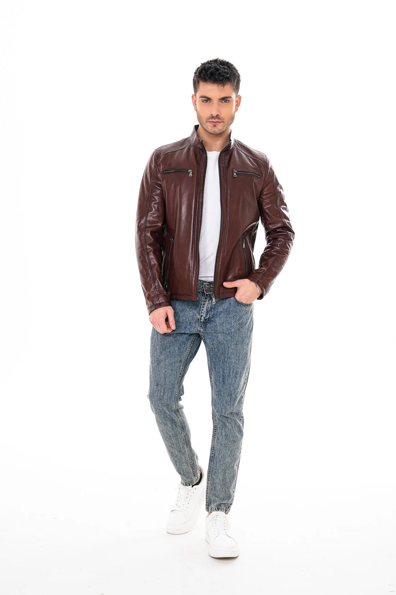 The Falcon Cognac Brown Smooth Leather Men Jacket - Image 8