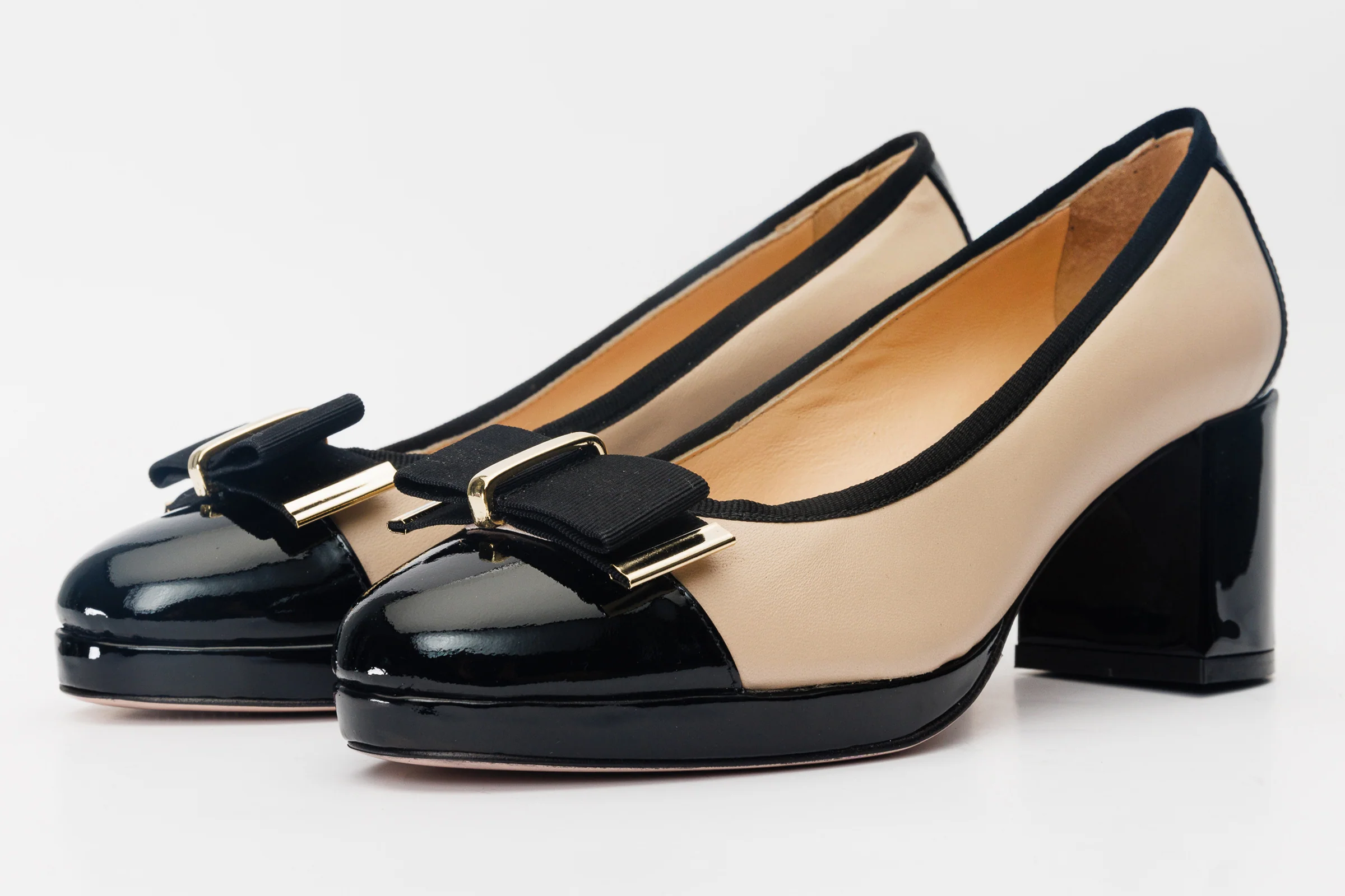 The Fano Beige Leather Cap Toe Block Heel Pump Women Shoe - Image 2