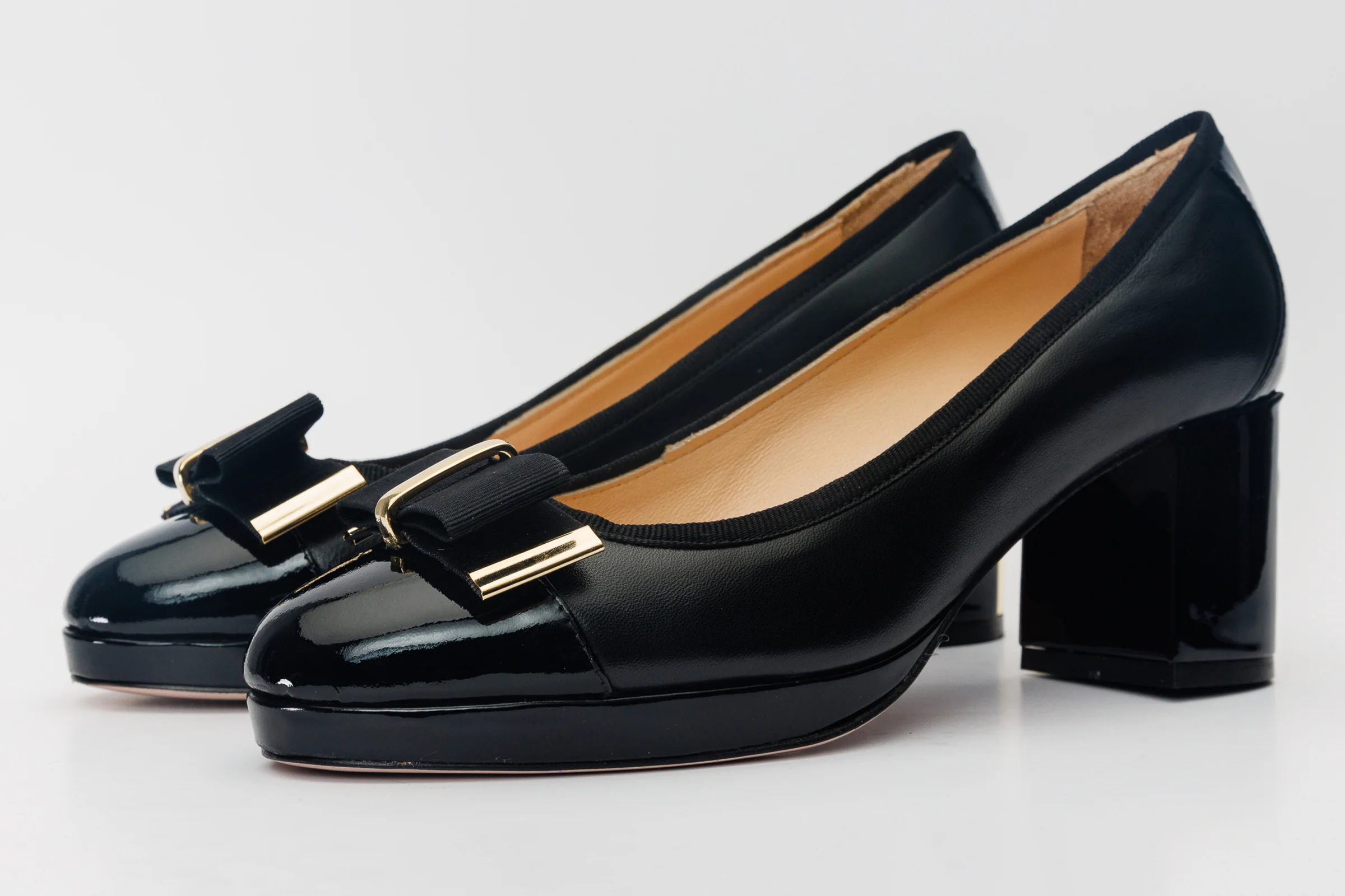 The Fano Black Leather Cap Toe Block Heel Pump Women Shoe - Image 2