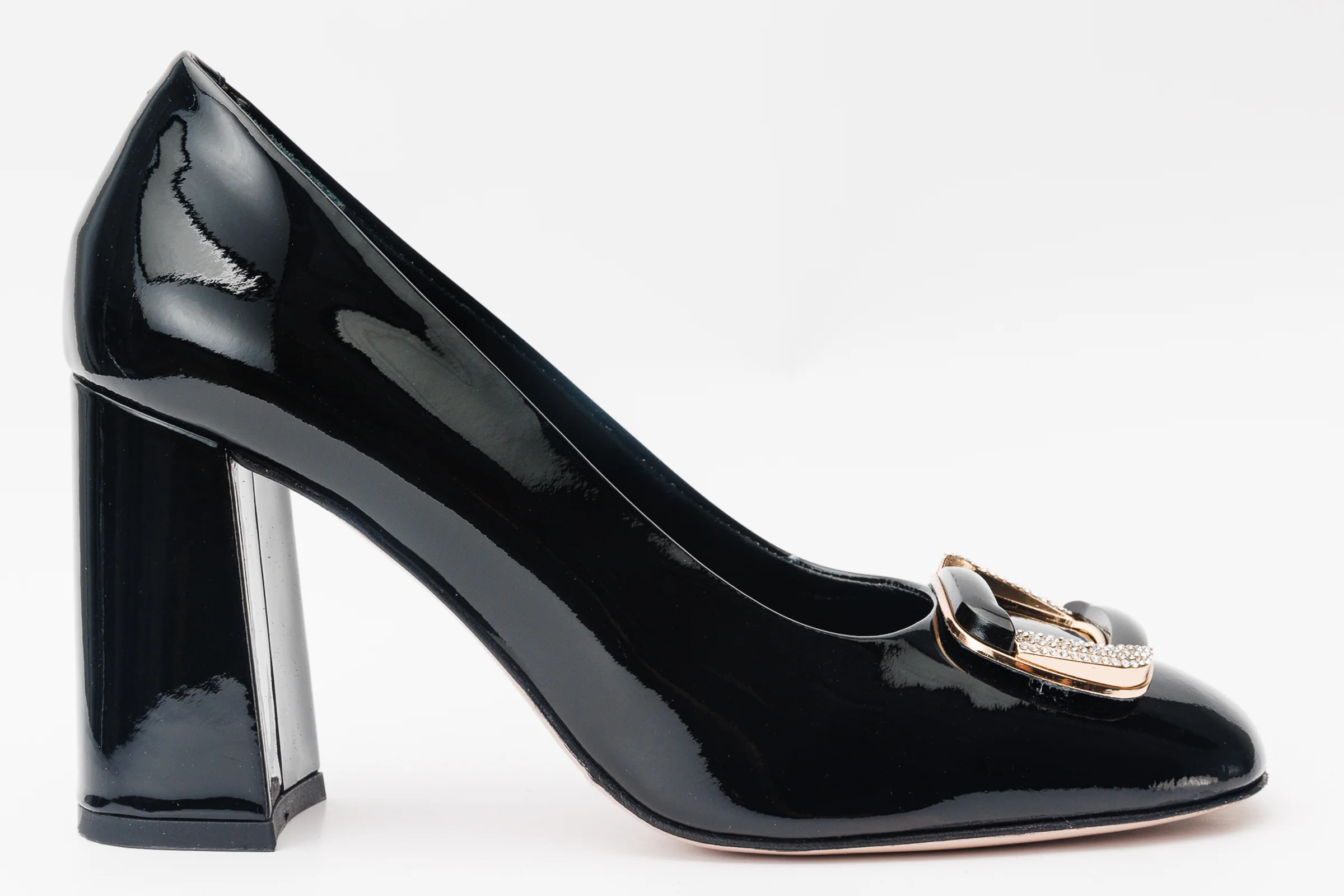 The Ferrara Black Patent Leather Block Heel Pump Women Shoe - Image 4
