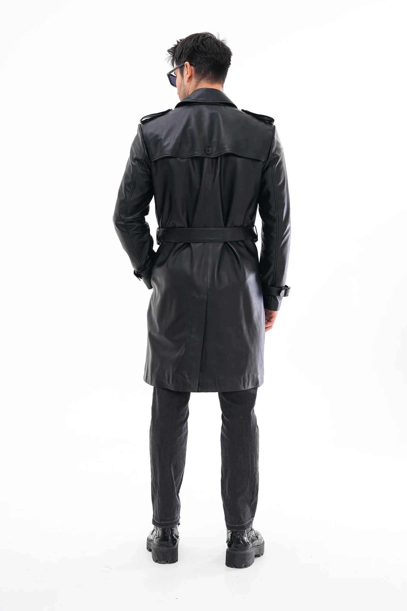 The Firenze Black Leather Men Leather Trench Coat Jacket - Image 3