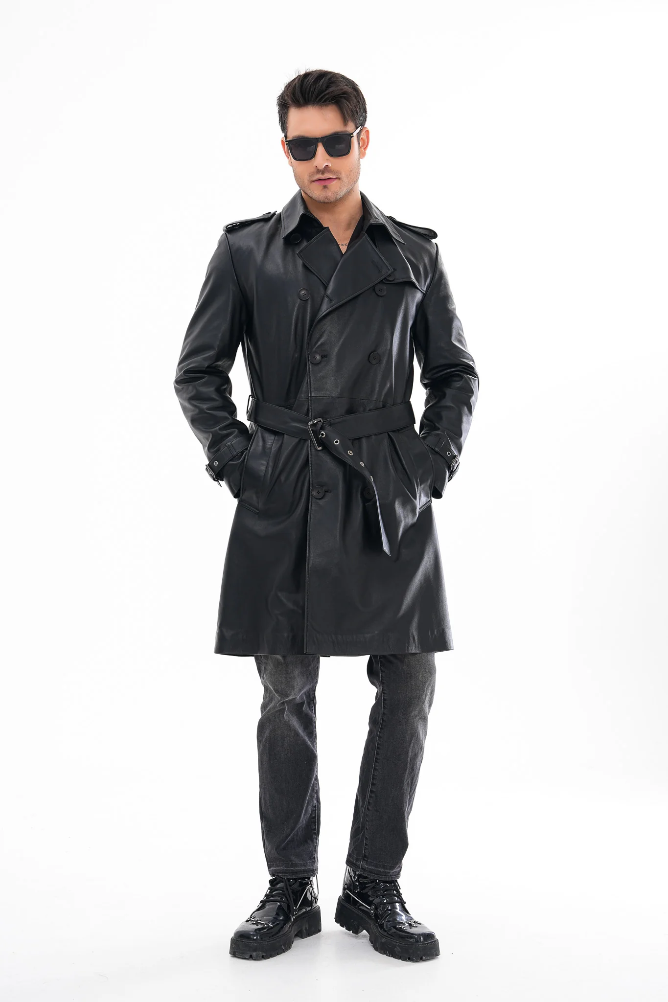 The Firenze Black Leather Men Leather Trench Coat Jacket - Image 6