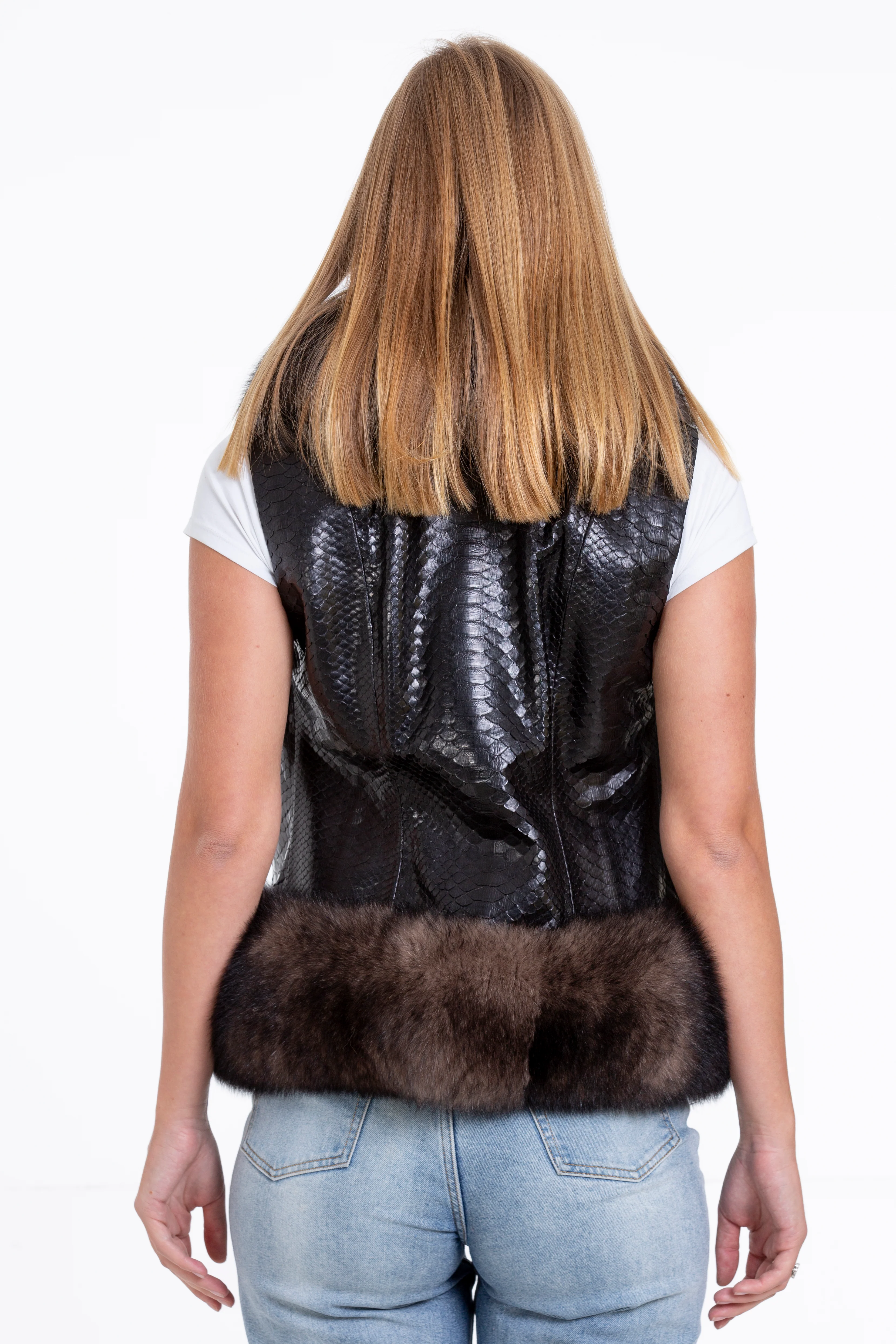 The Fitzroy Pythn Skin Leather Black Pullover Vest with a Pure Fox Fur Women Jacket - Image 4