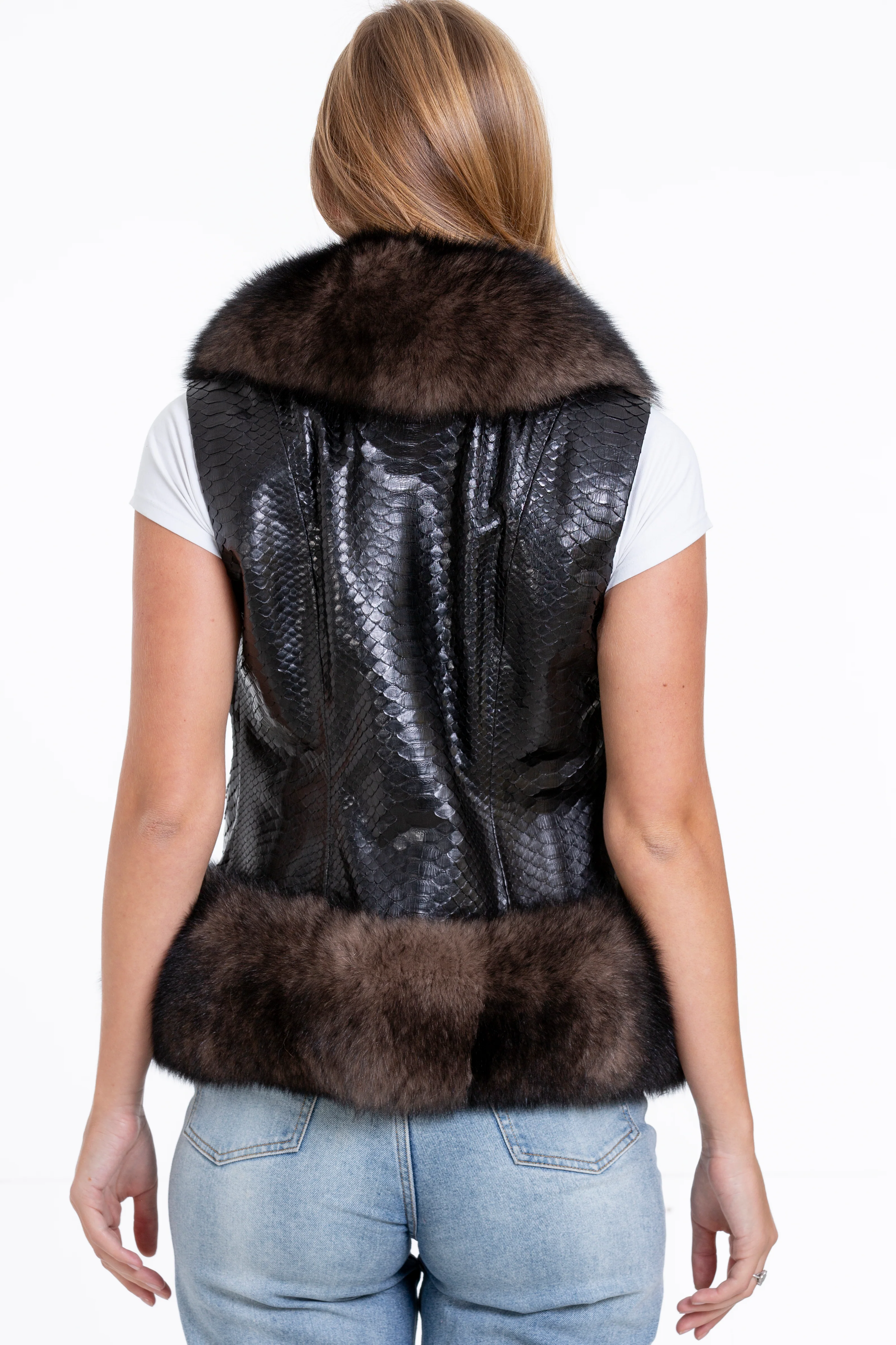 The Fitzroy Pythn Skin Leather Black Pullover Vest with a Pure Fox Fur Women Jacket - Image 5