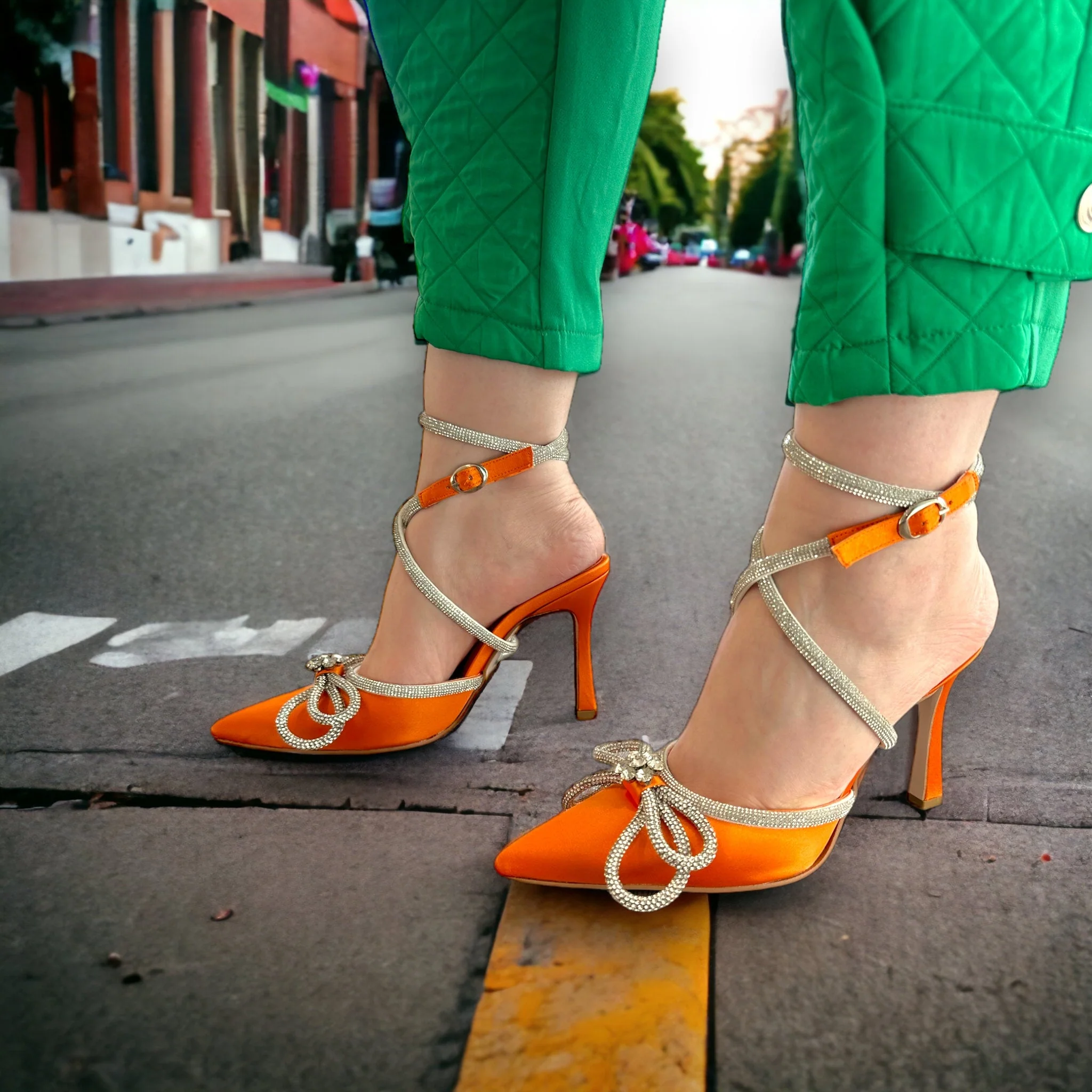 The Floransa Orange Leather Pointy Toe Ankle Strap Women Sandal Final Sale! - Image 9