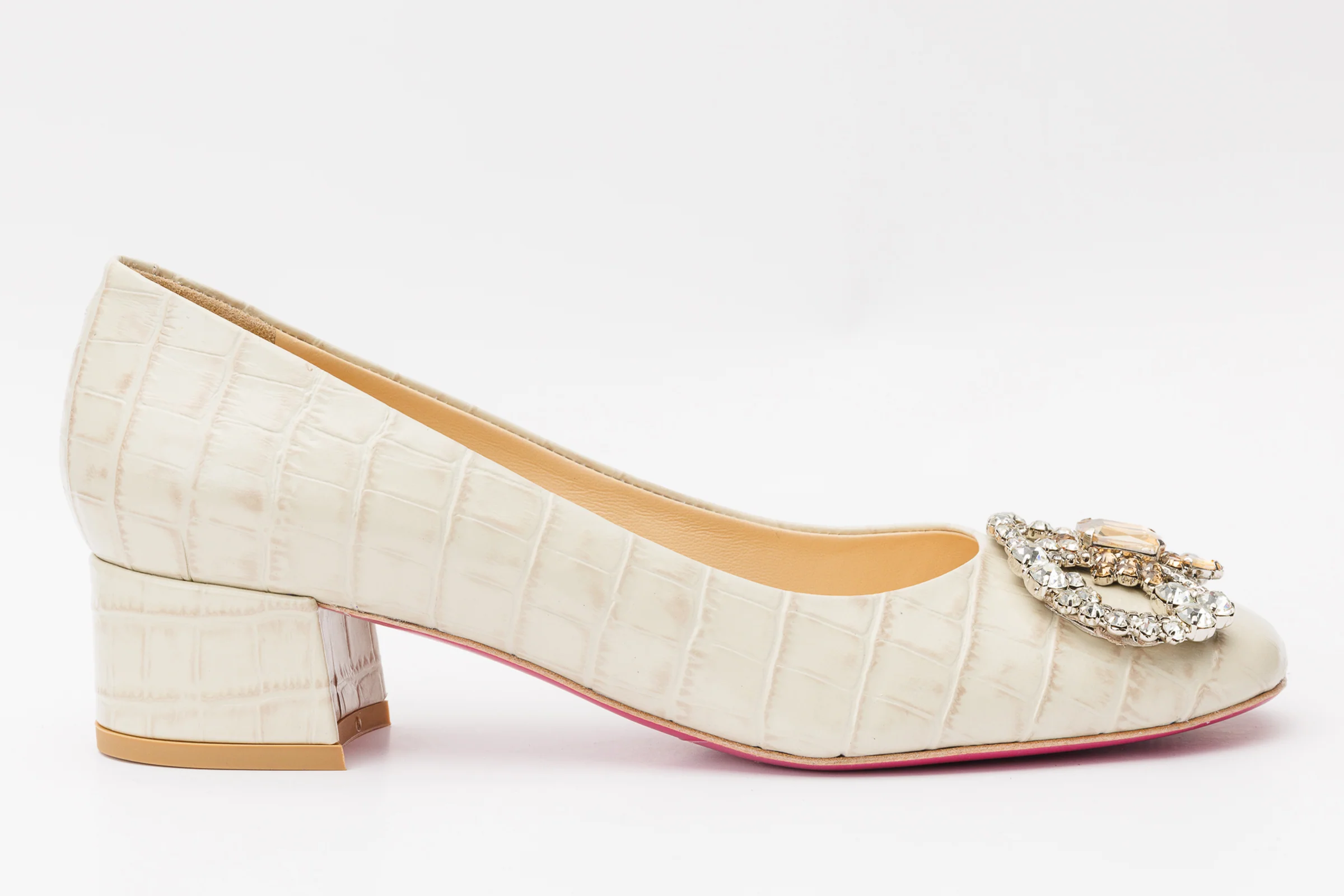 The Foggia Beige Leather Block Heel Pump Women Shoe - Image 4