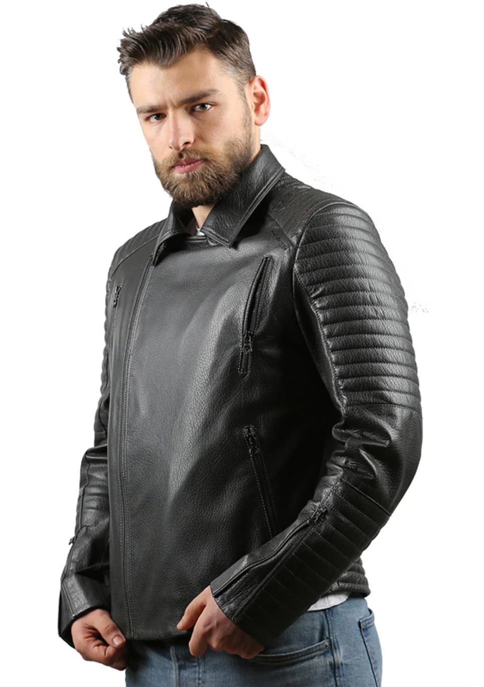 The Fossett Black Leather Men Jacket - Image 2