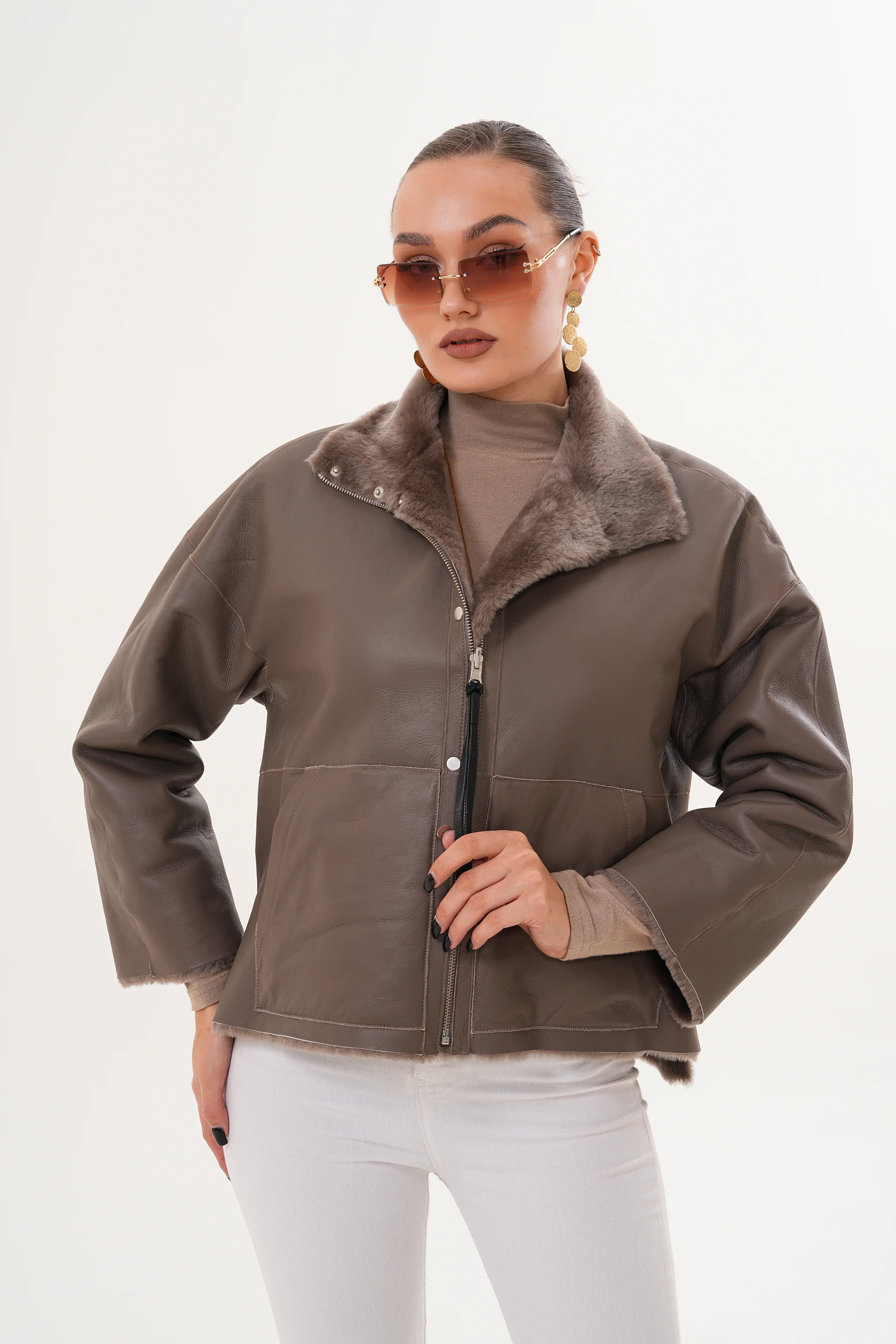 The Geneva Reversible Shearling Leather Women Jacket