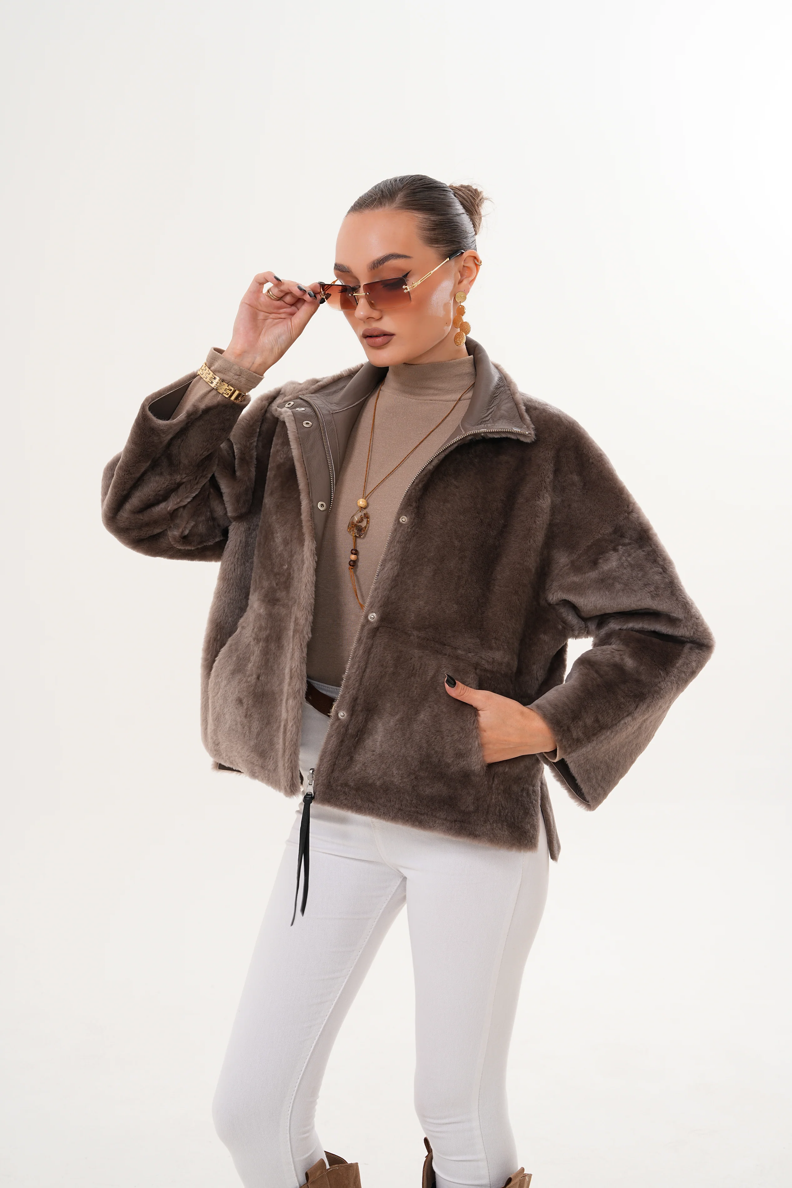 The Geneva Reversible Shearling Leather Women Jacket - Image 12