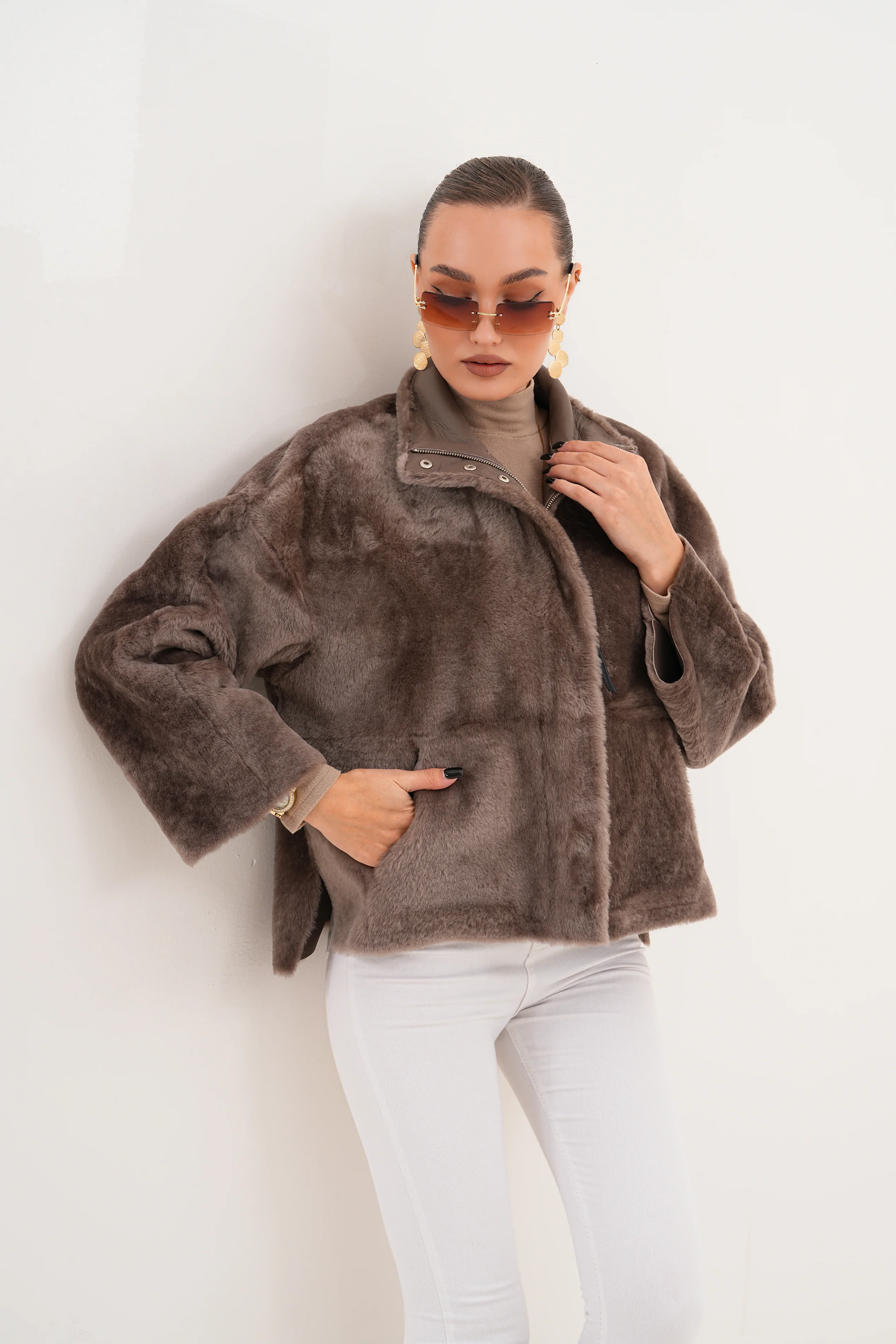 The Geneva Reversible Shearling Leather Women Jacket - Image 14