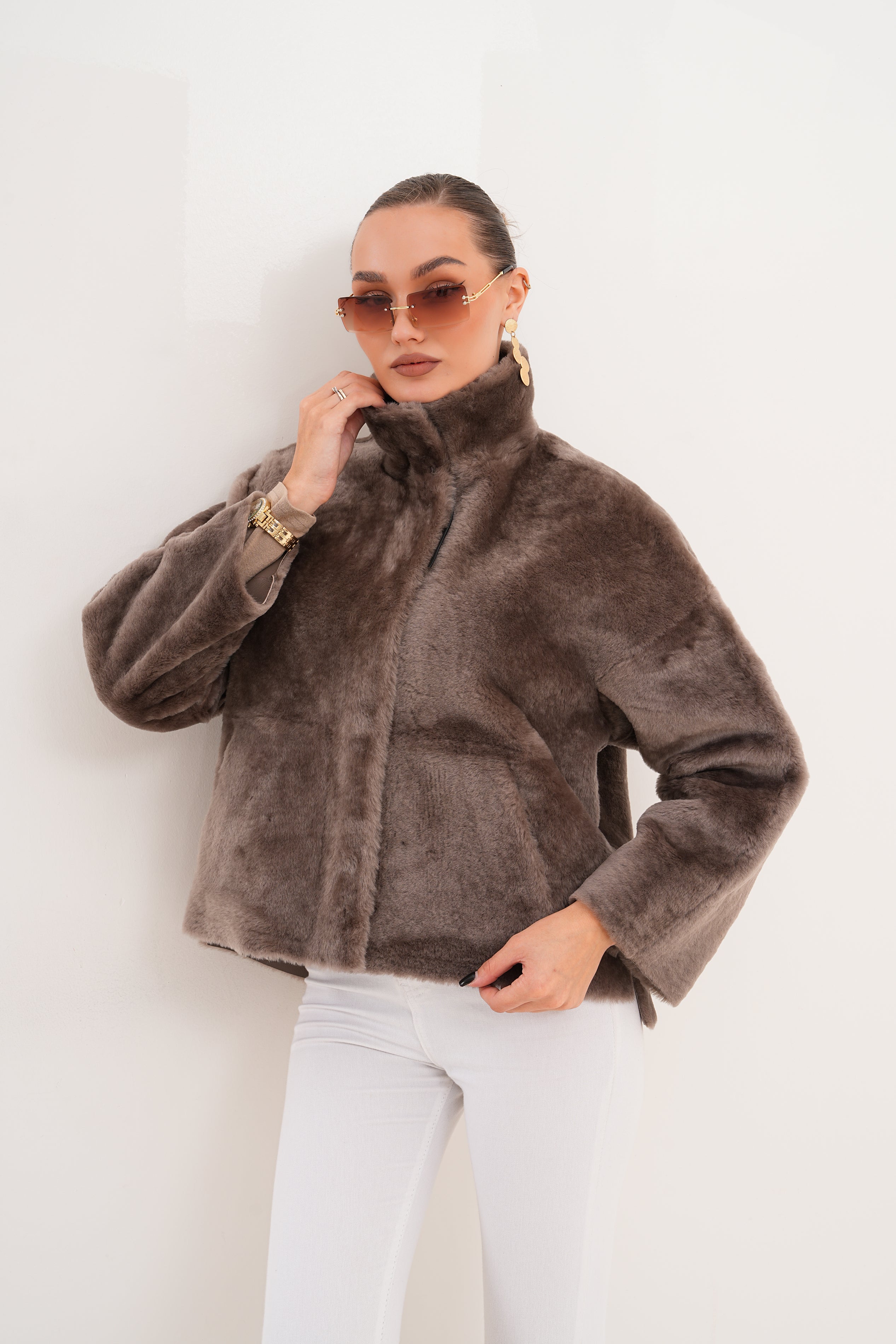 The Geneva Reversible Shearling Leather Women Jacket - Image 15