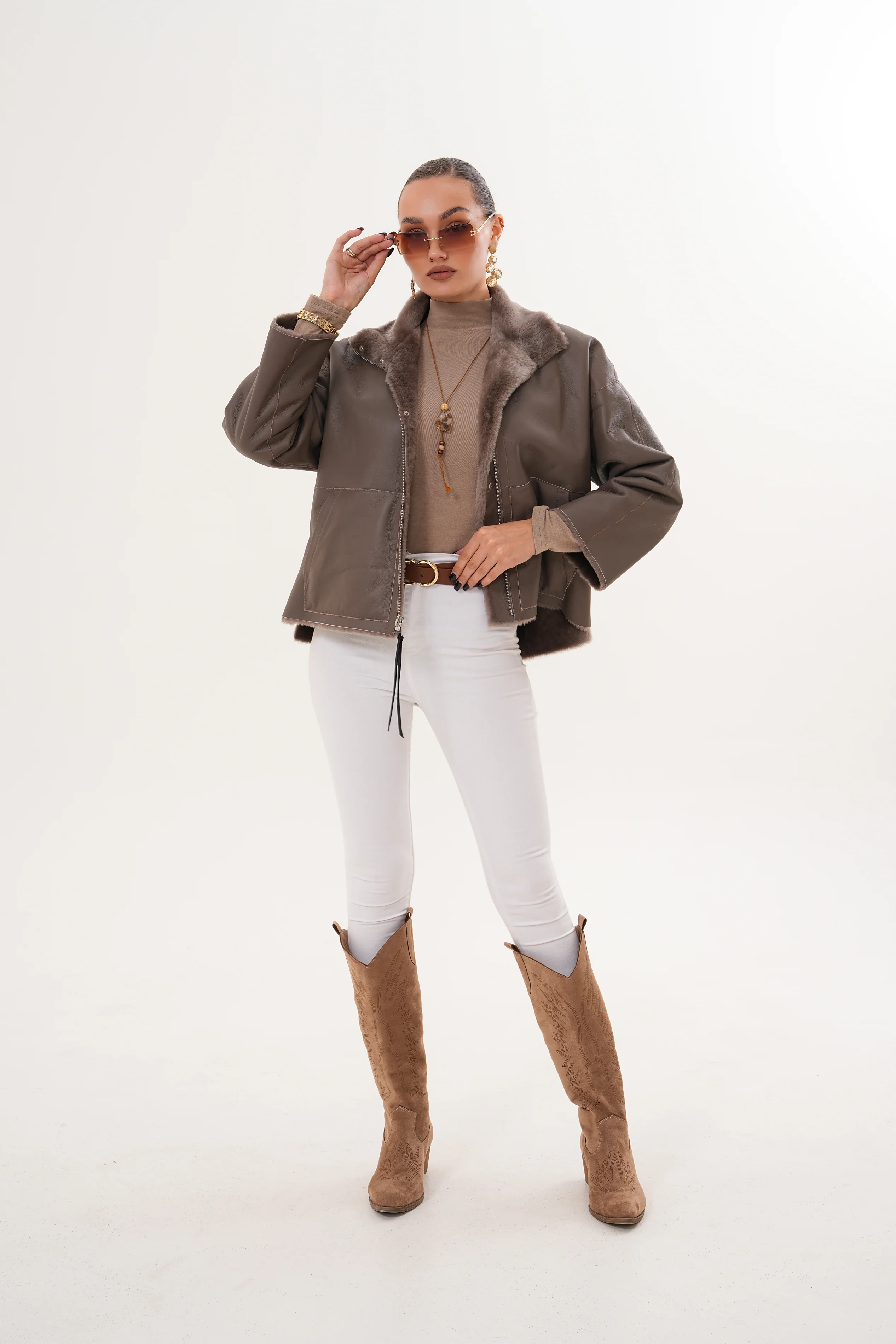The Geneva Reversible Shearling Leather Women Jacket - Image 6