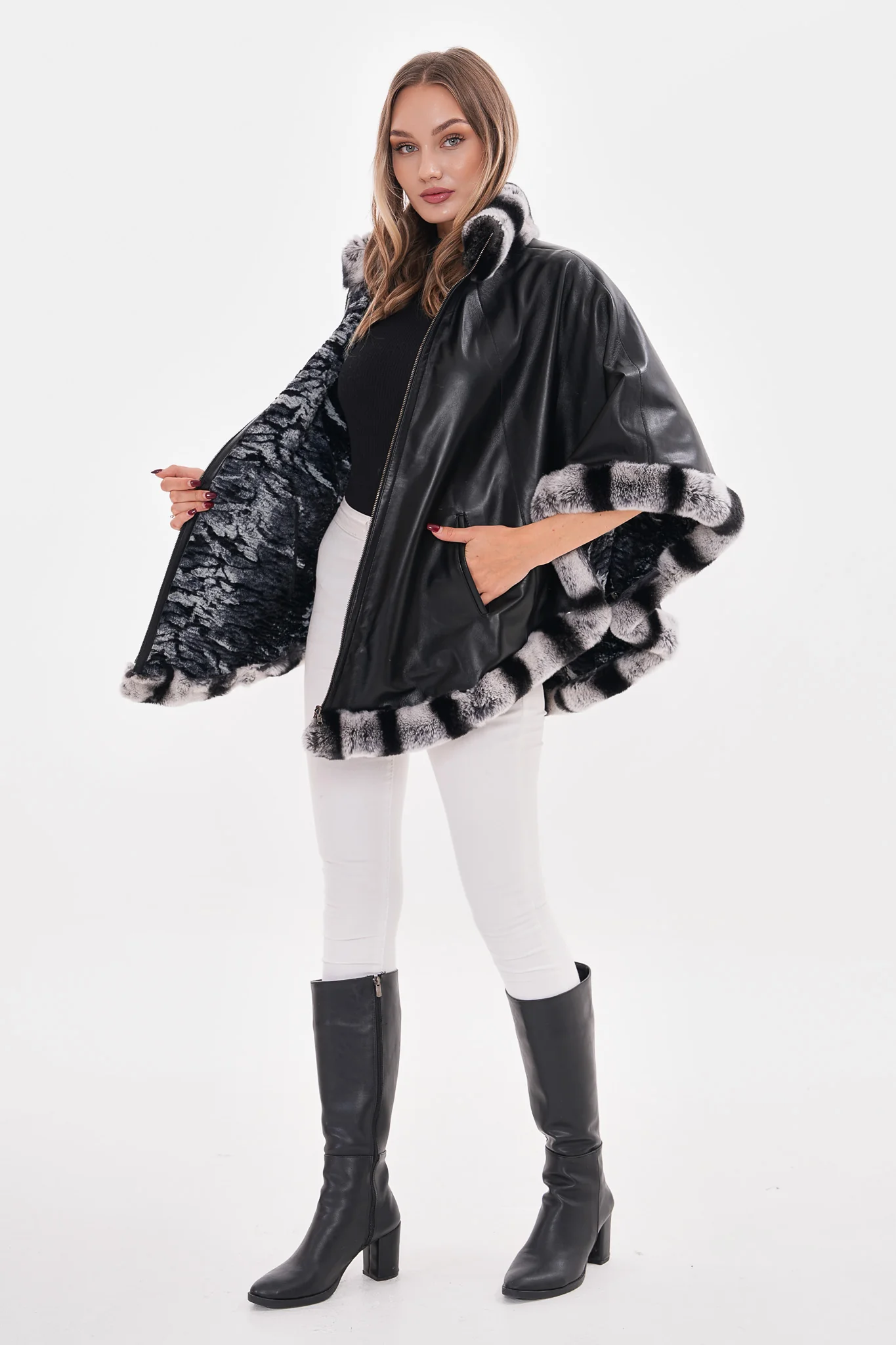 The Glacier Black Reversible Leather Women Jacket - Image 6