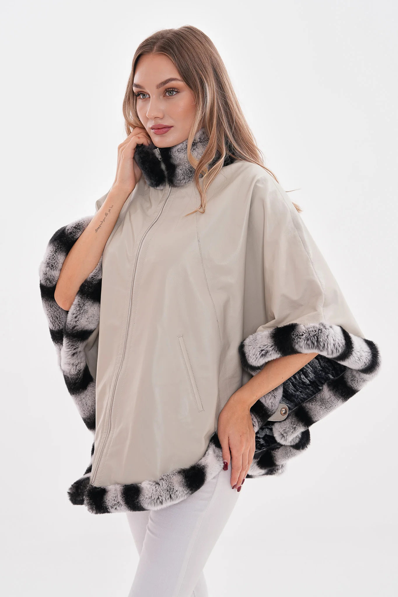 The Glacier Light Beige Reversible Leather Women Jacket - Image 10