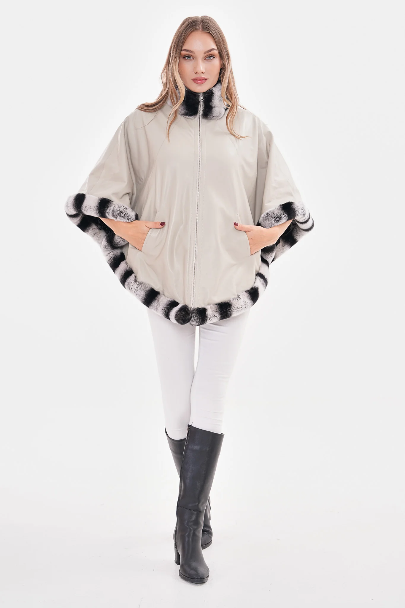 The Glacier Light Beige Reversible Leather Women Jacket - Image 14
