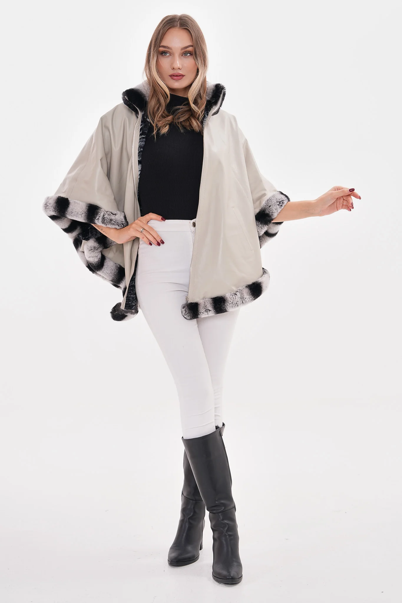 The Glacier Light Beige Reversible Leather Women Jacket - Image 2
