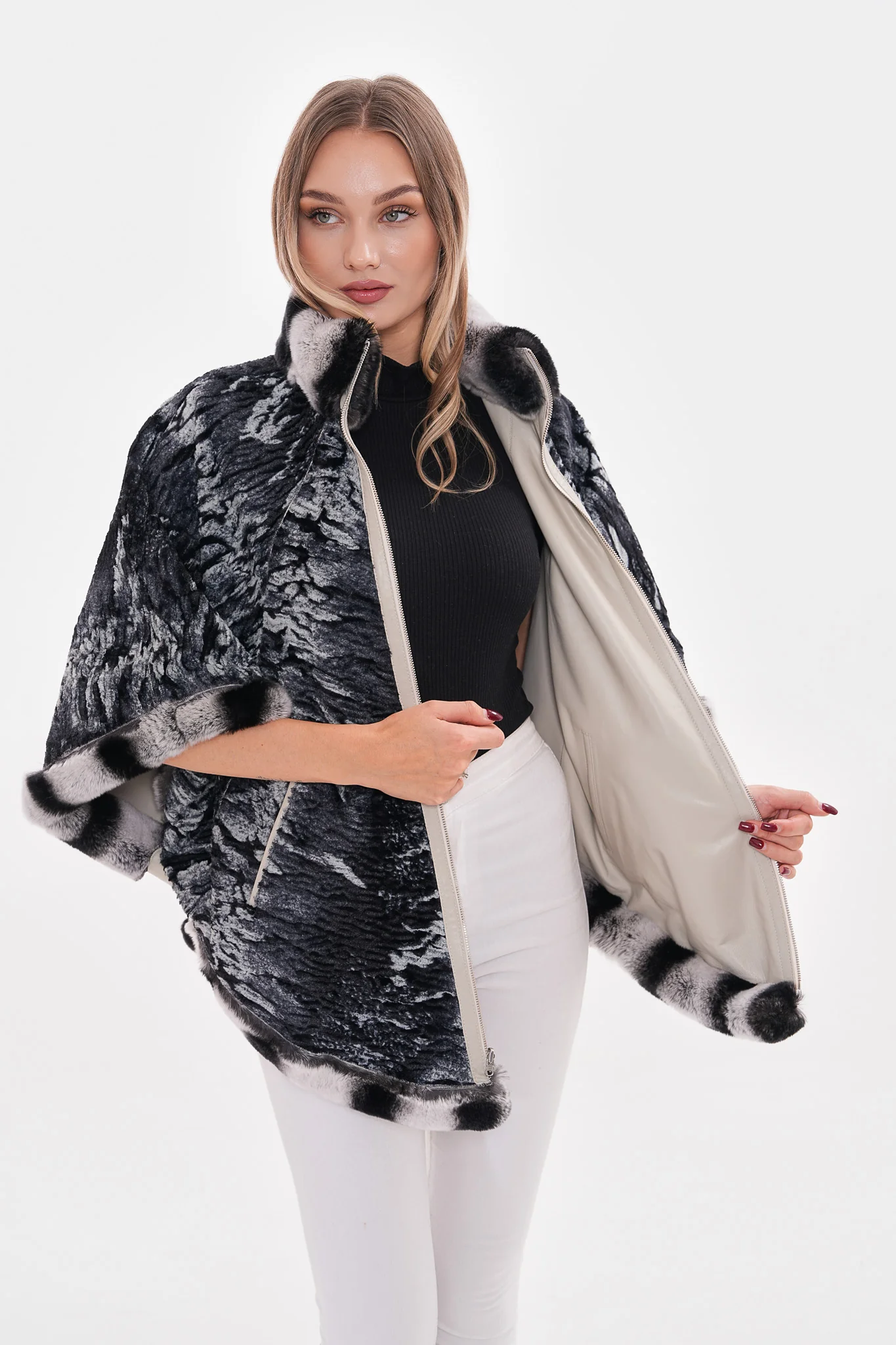 The Glacier Light Beige Reversible Leather Women Jacket - Image 5