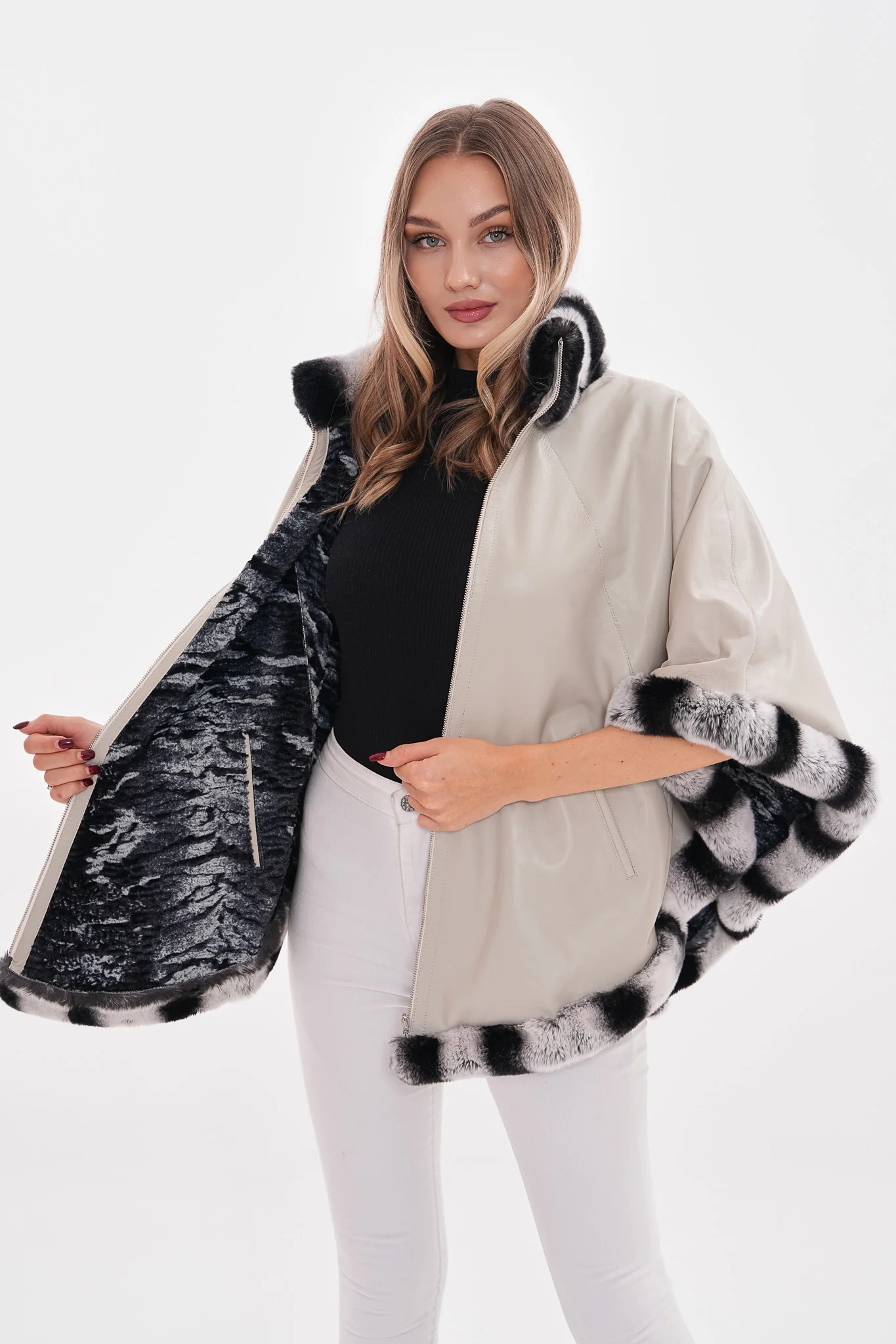 The Glacier Light Beige Reversible Leather Women Jacket - Image 7