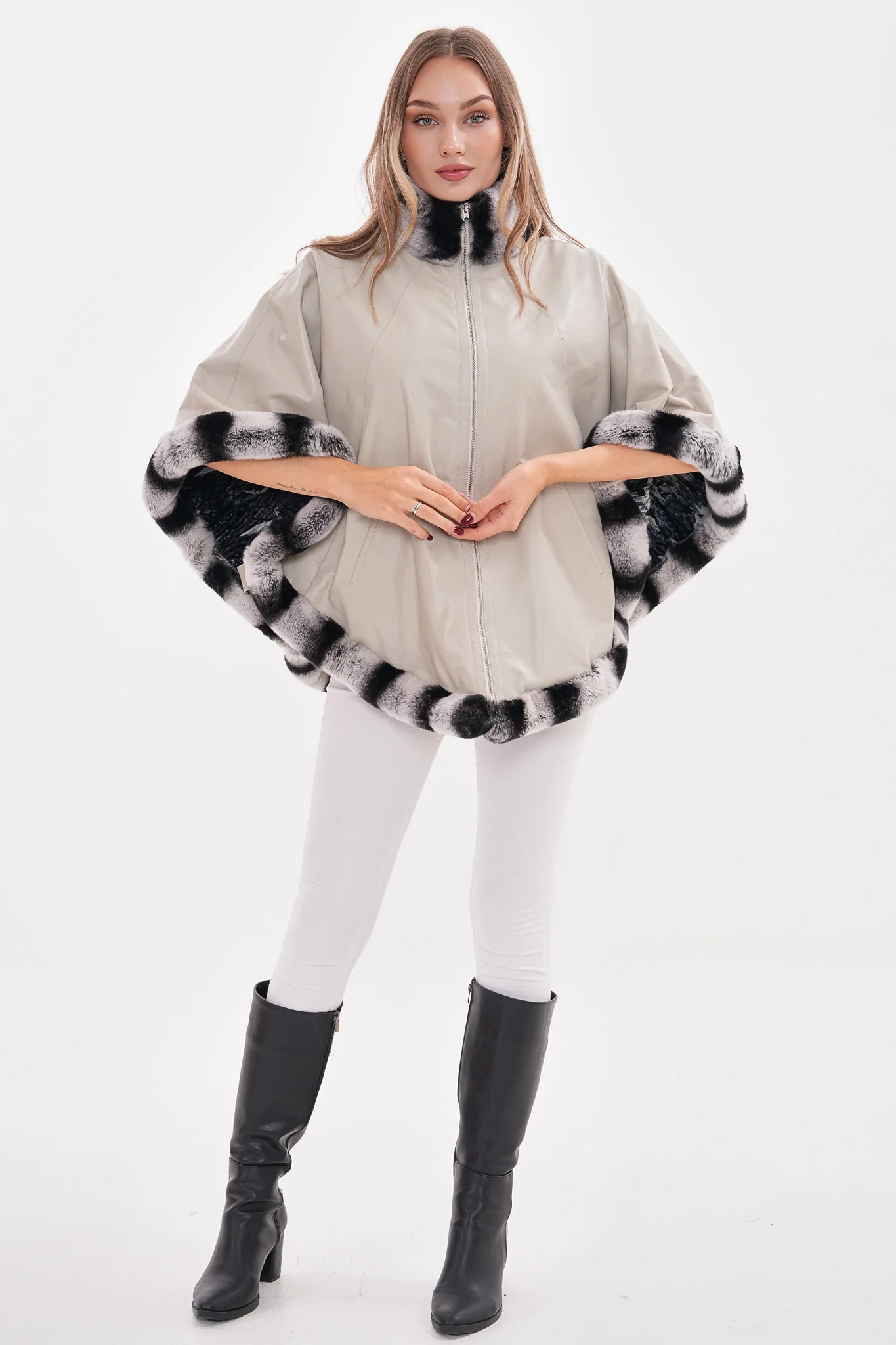 The Glacier Light Beige Reversible Leather Women Jacket - Image 9
