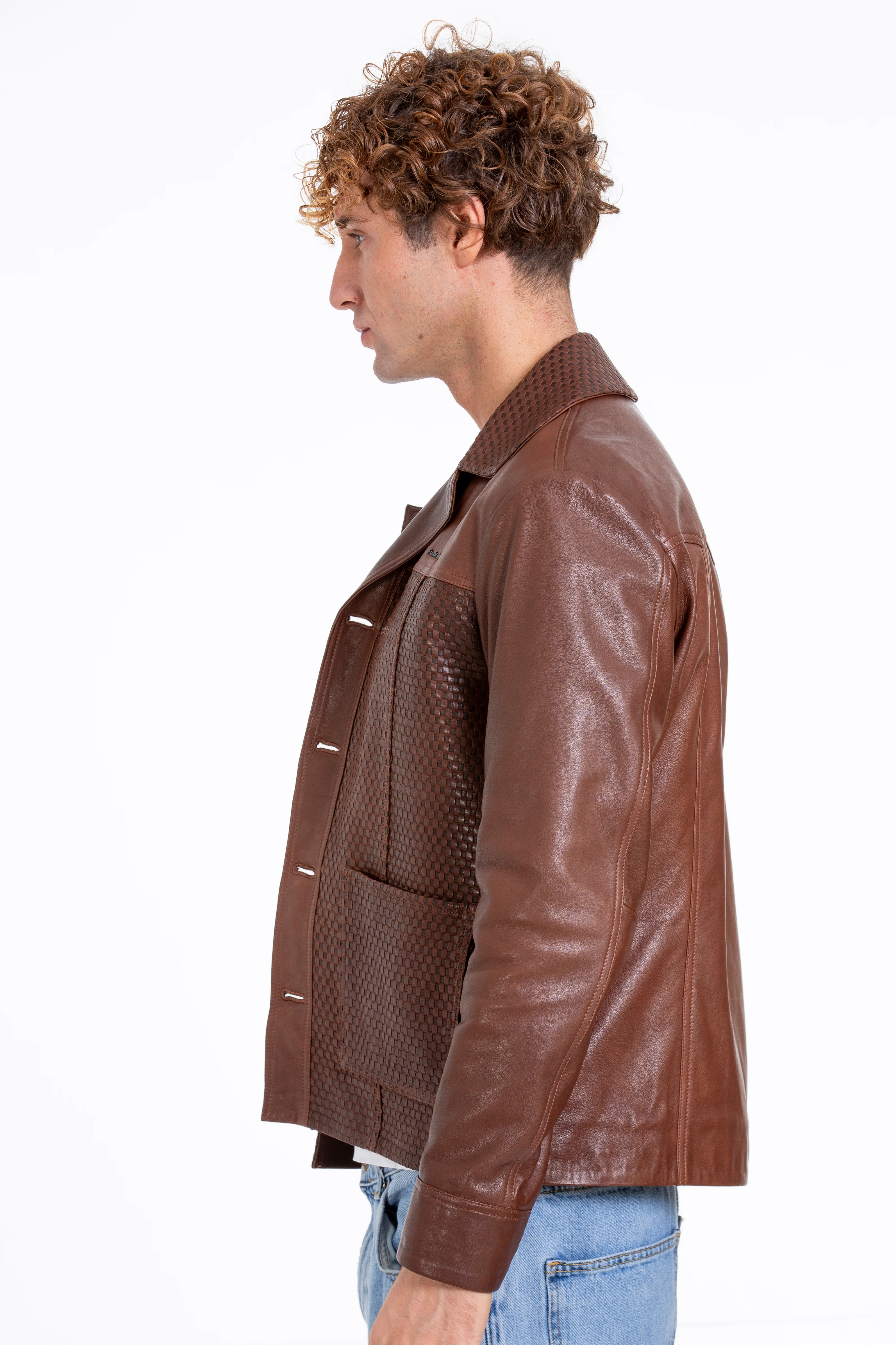 The Glasgow Tan Handwoven Leather Men Jacket - Image 3