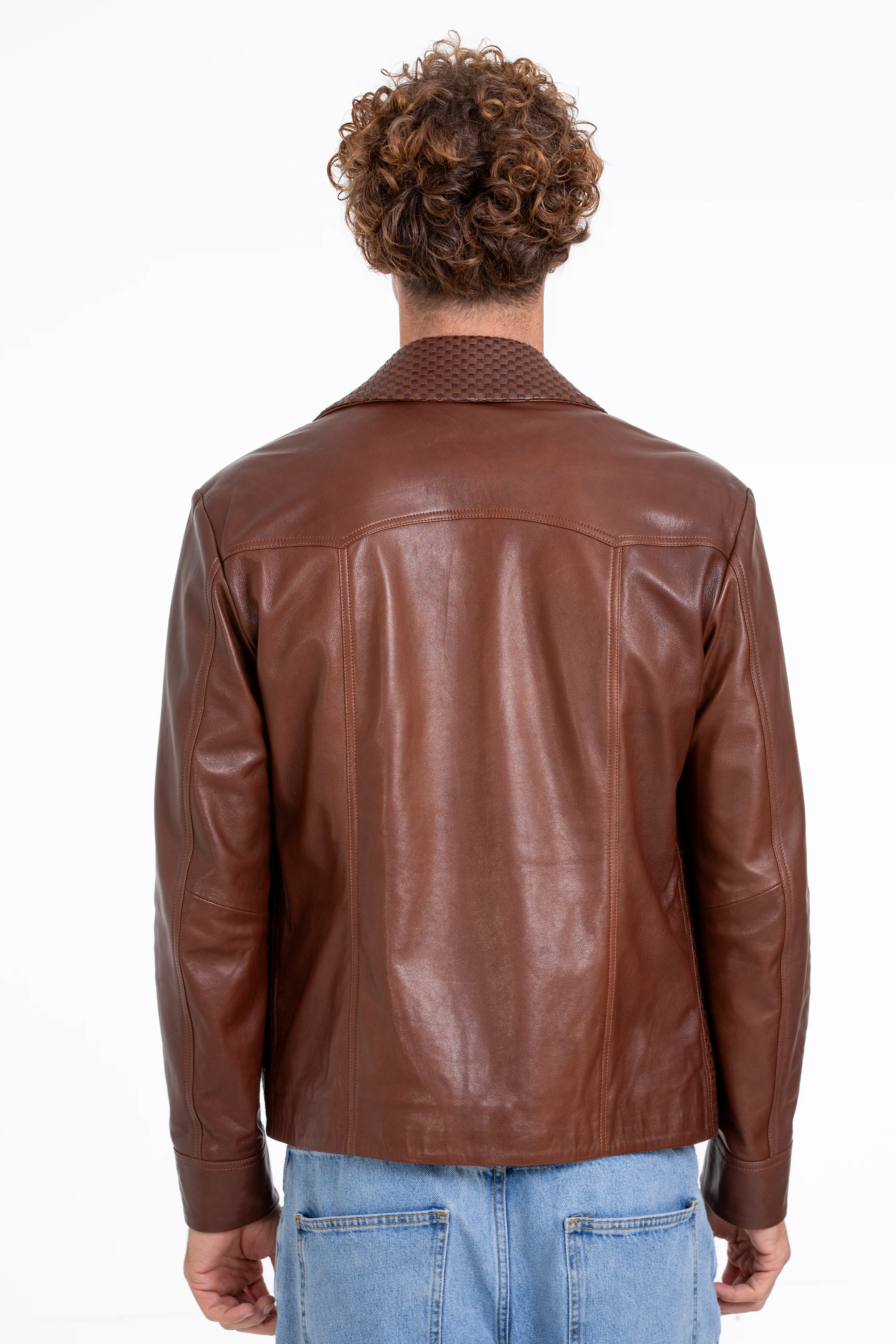 The Glasgow Tan Handwoven Leather Men Jacket - Image 6