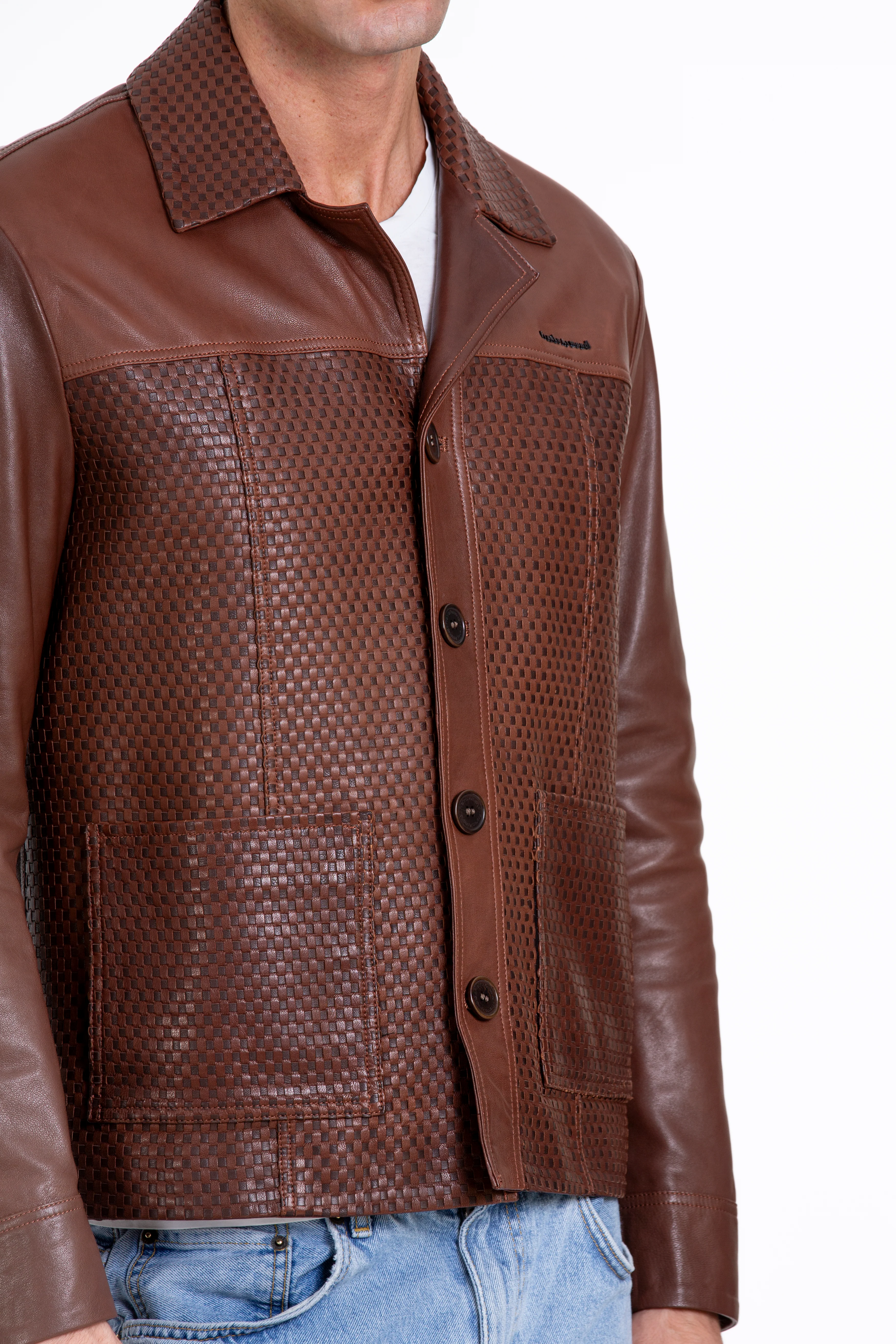 The Glasgow Tan Handwoven Leather Men Jacket - Image 8