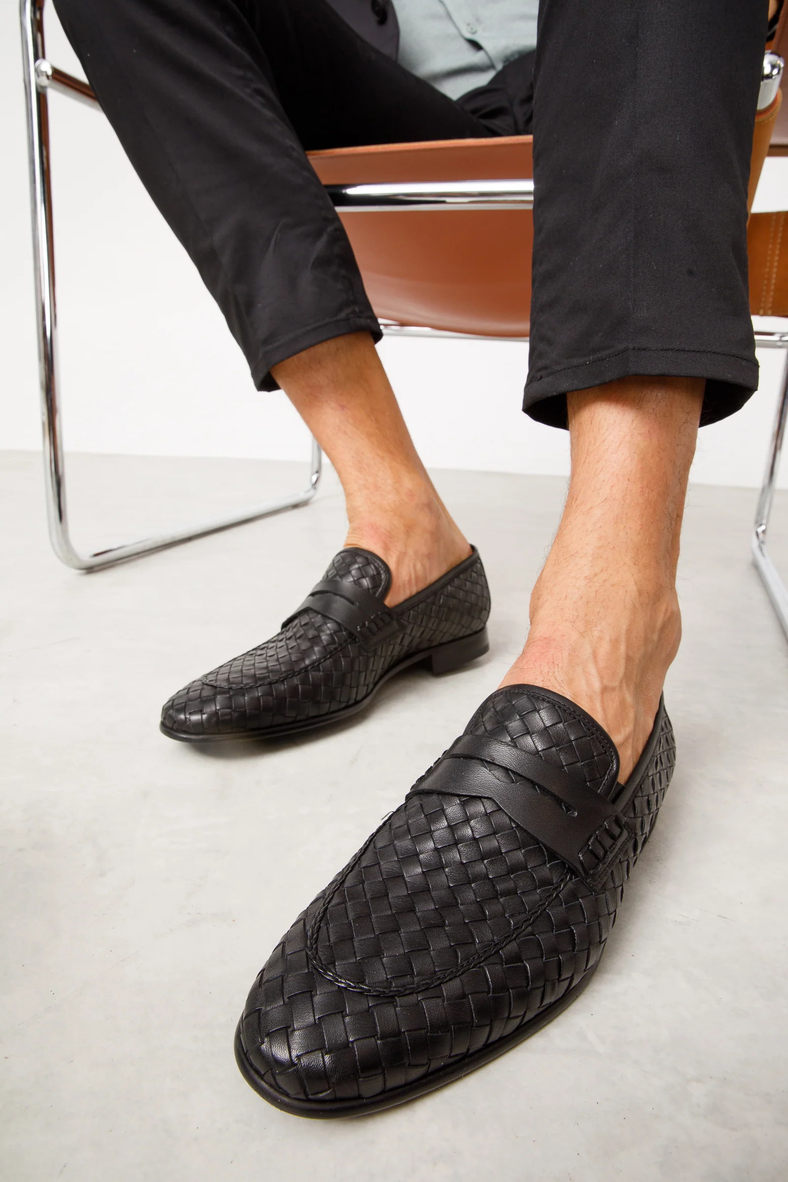 The Grand Woven Leather Black  Men Shoe Penny Loafer - Image 10
