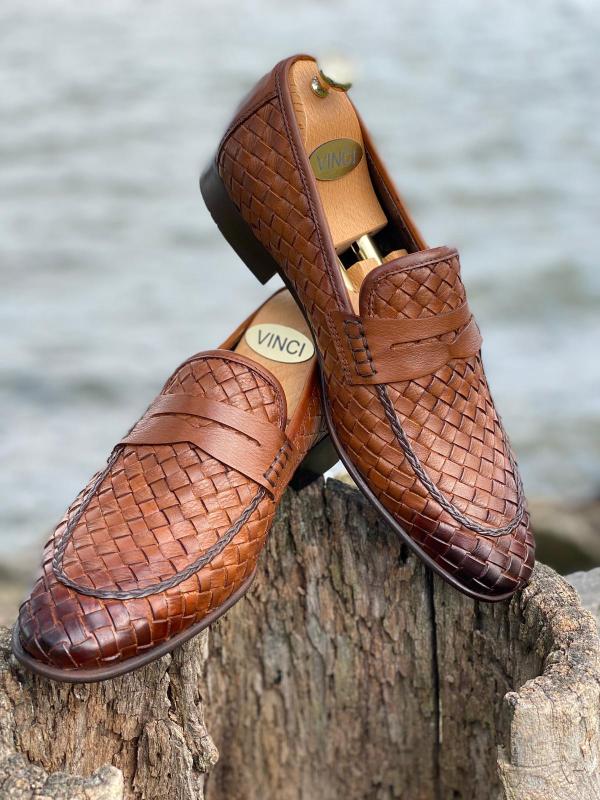 The Grand Woven Leather Tan Men Shoe Penny Loafer - Image 7