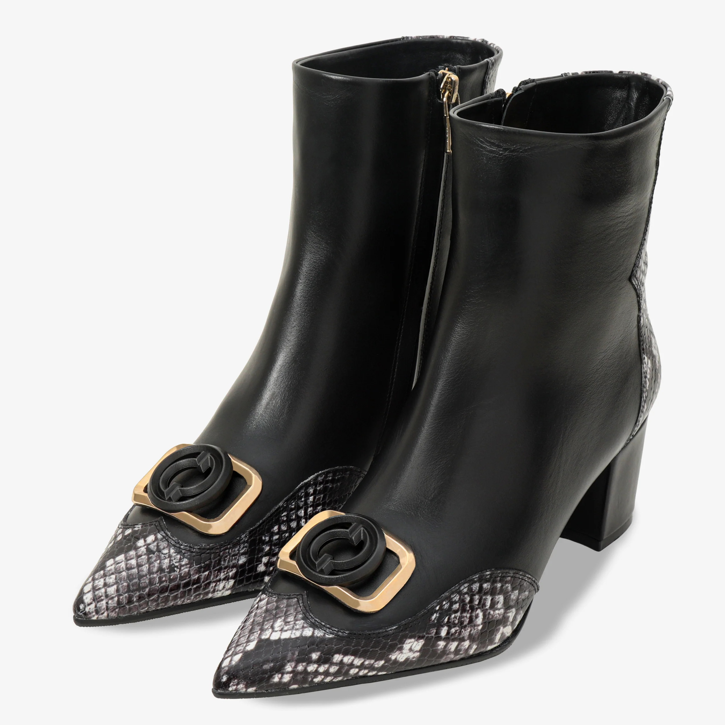 The Gray Black & White Leather Block Heel Women Boot - Image 3