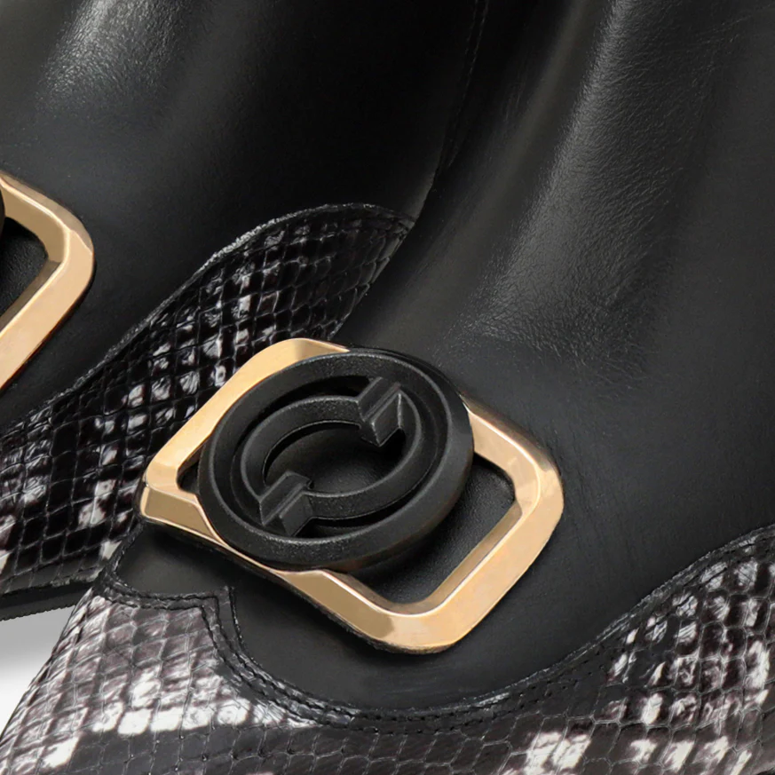 The Gray Black & White Leather Block Heel Women Boot - Image 4