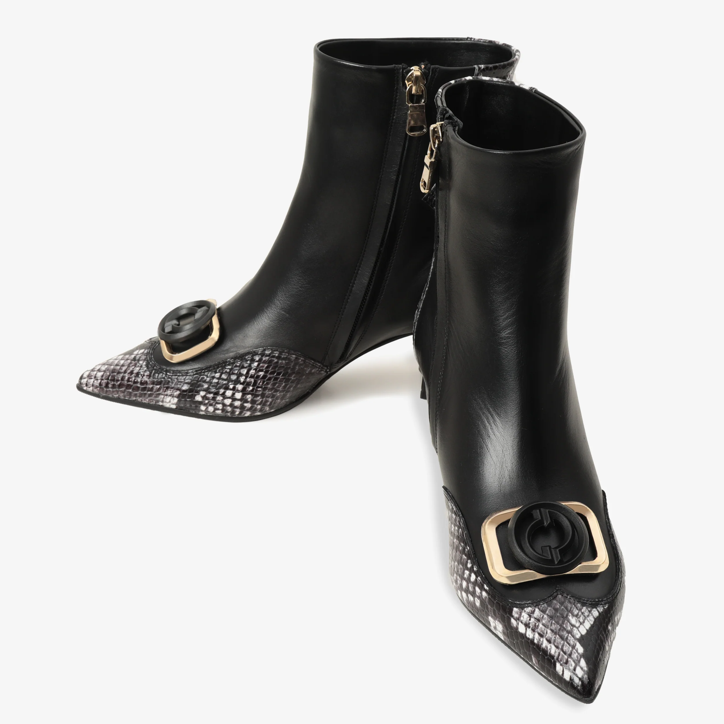 The Gray Black & White Leather Block Heel Women Boot - Image 6