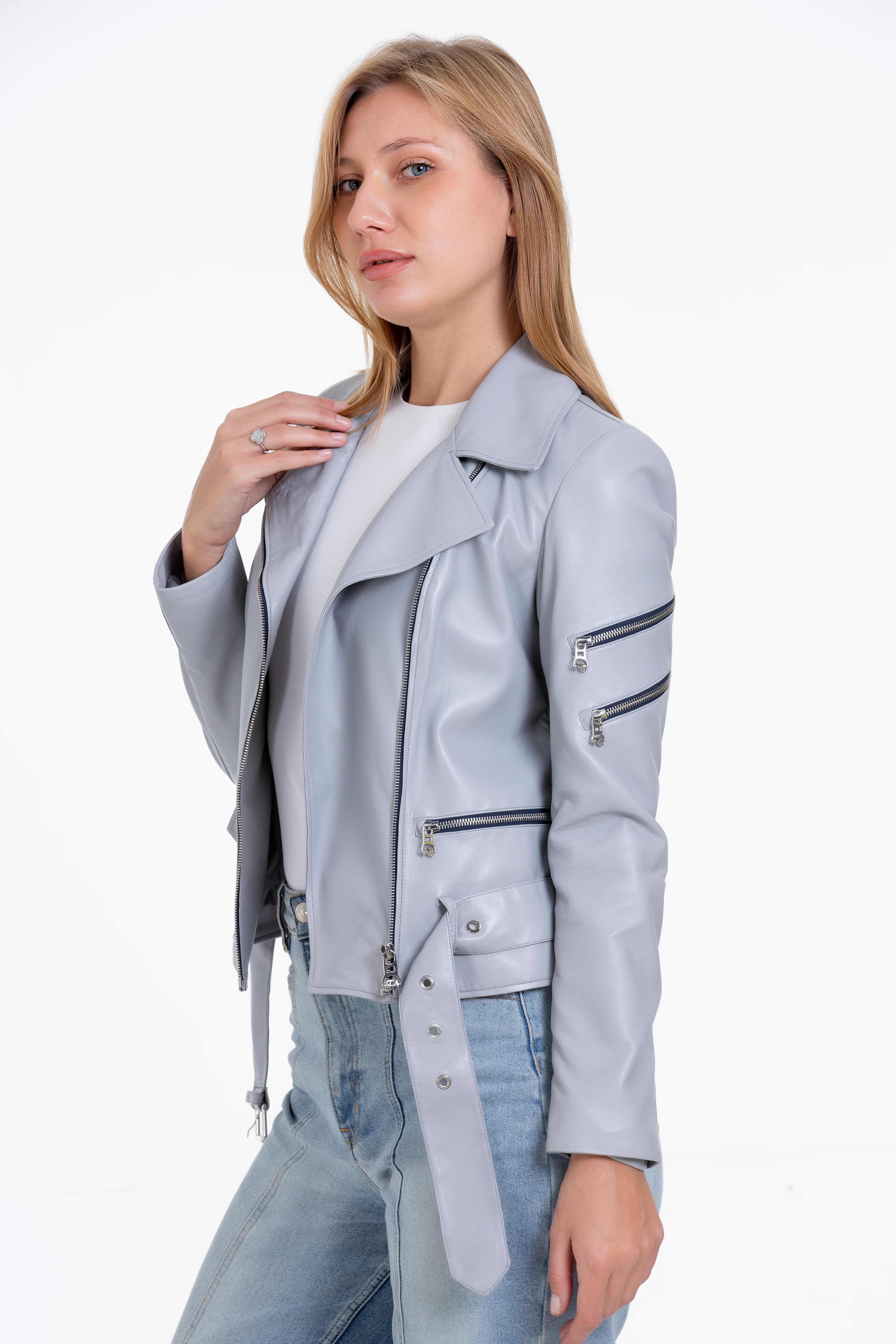 The Rodos Leather Gray Jacket - Image 3