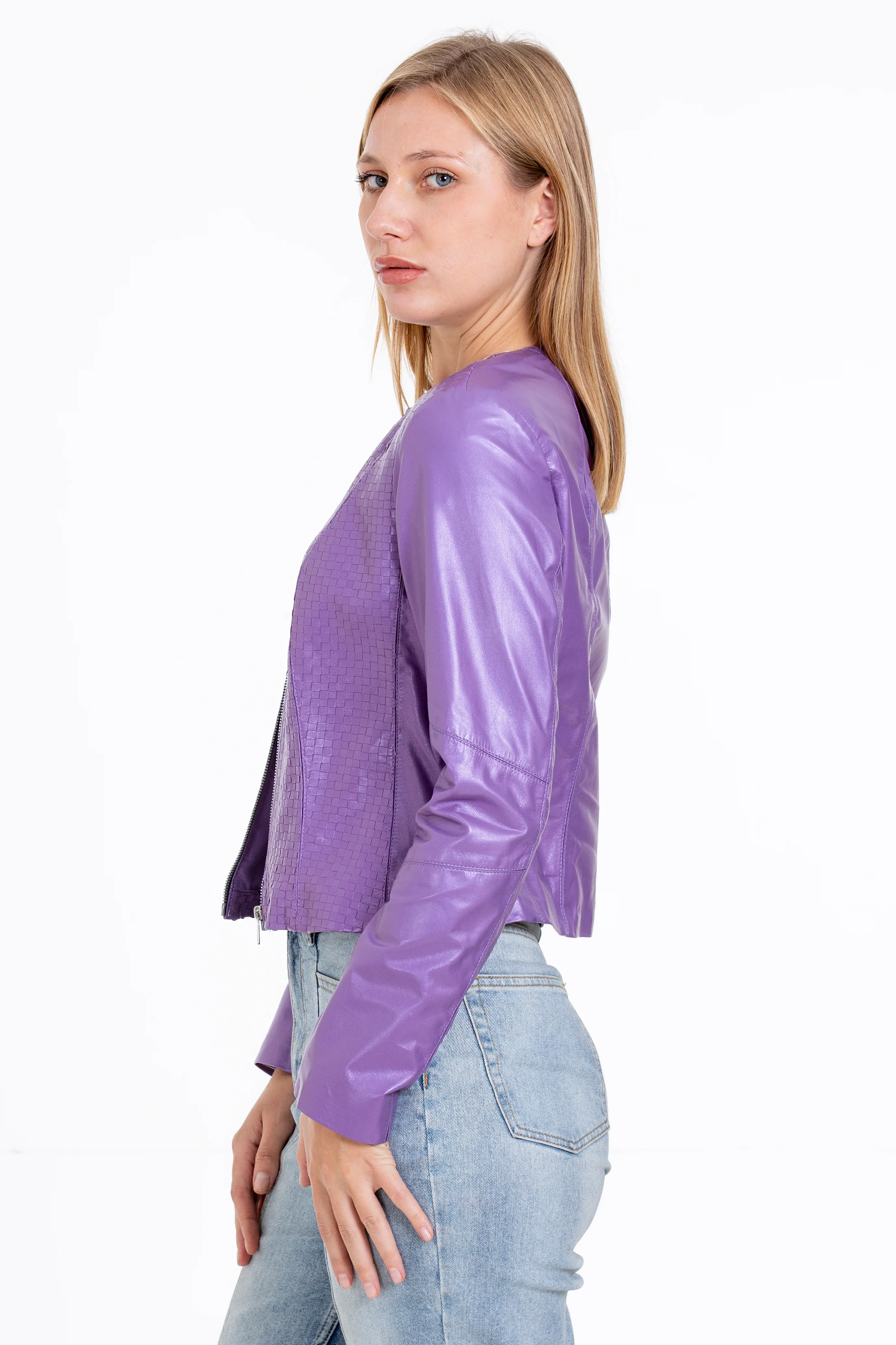 The Havnen  Lilac Leather Women Jacket - Image 2