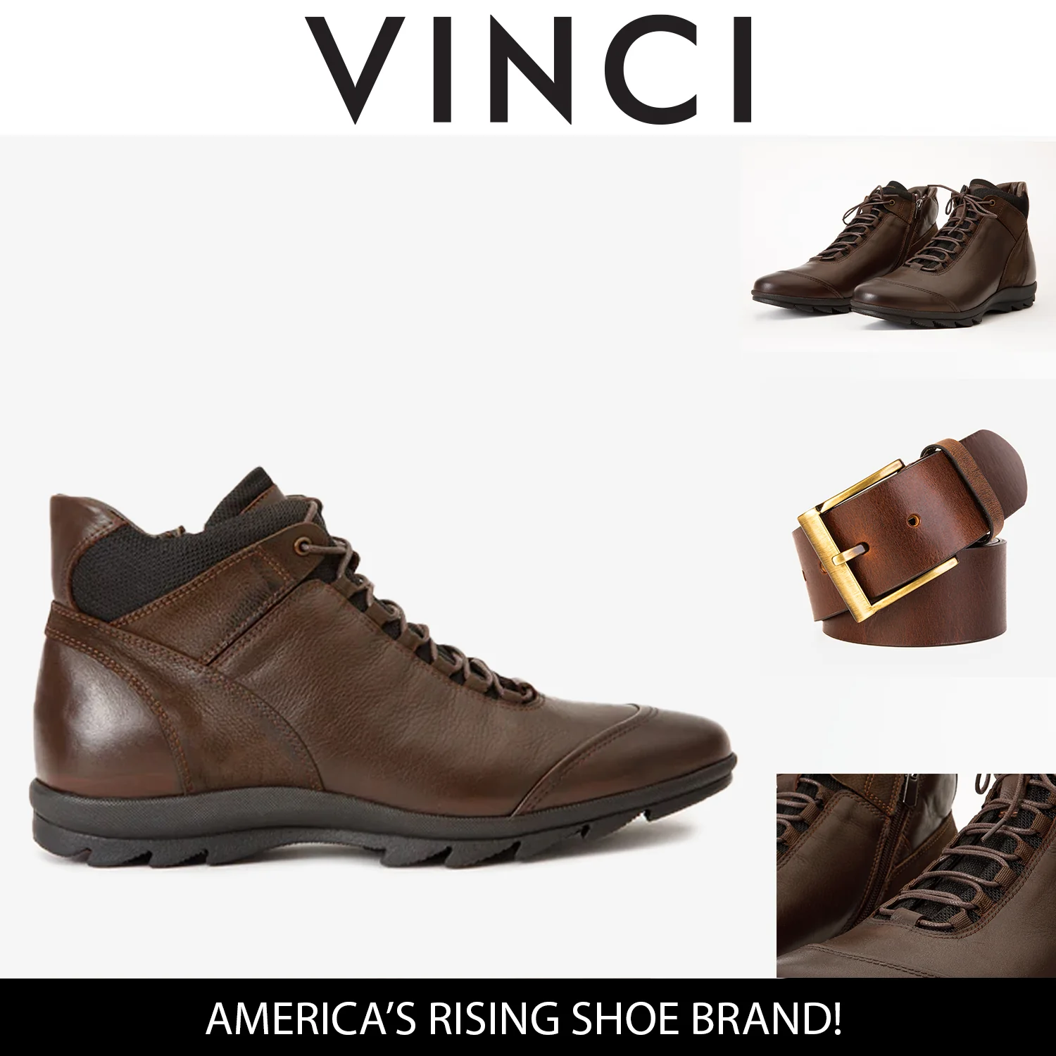 The Houston Leather Brown Lace-Up Casual Men Boot with a Zipper - Image 3