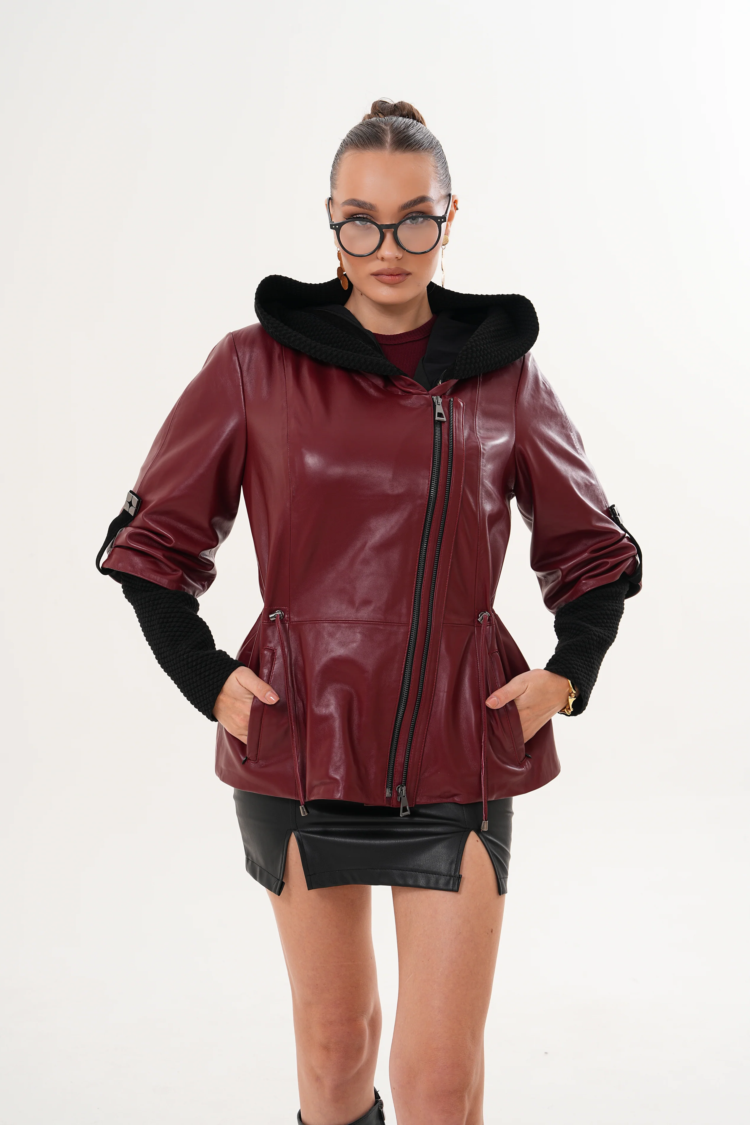 The Hudson Burgundy Leather Women Jacket - Image 12