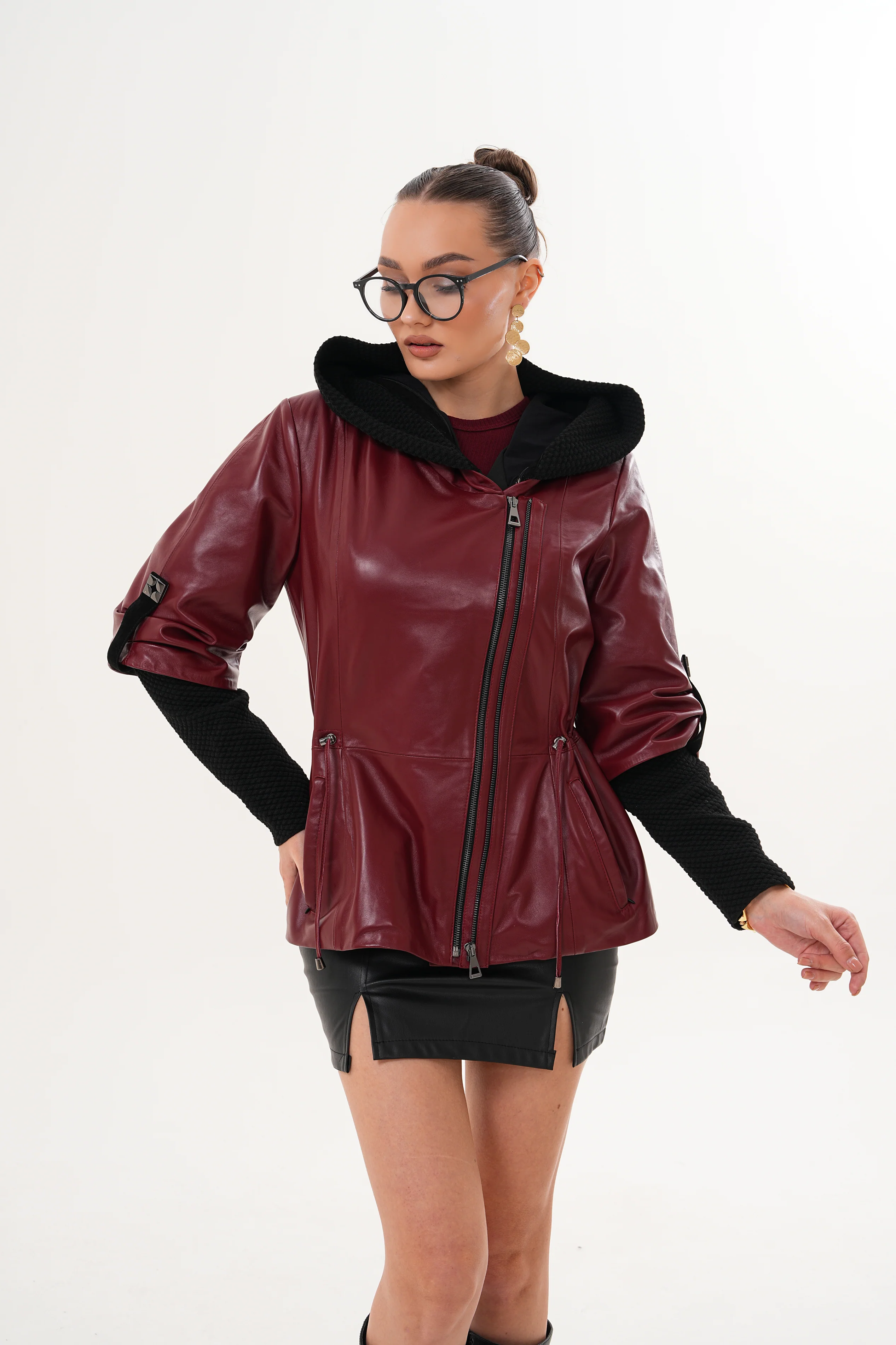 The Hudson Burgundy Leather Women Jacket - Image 13