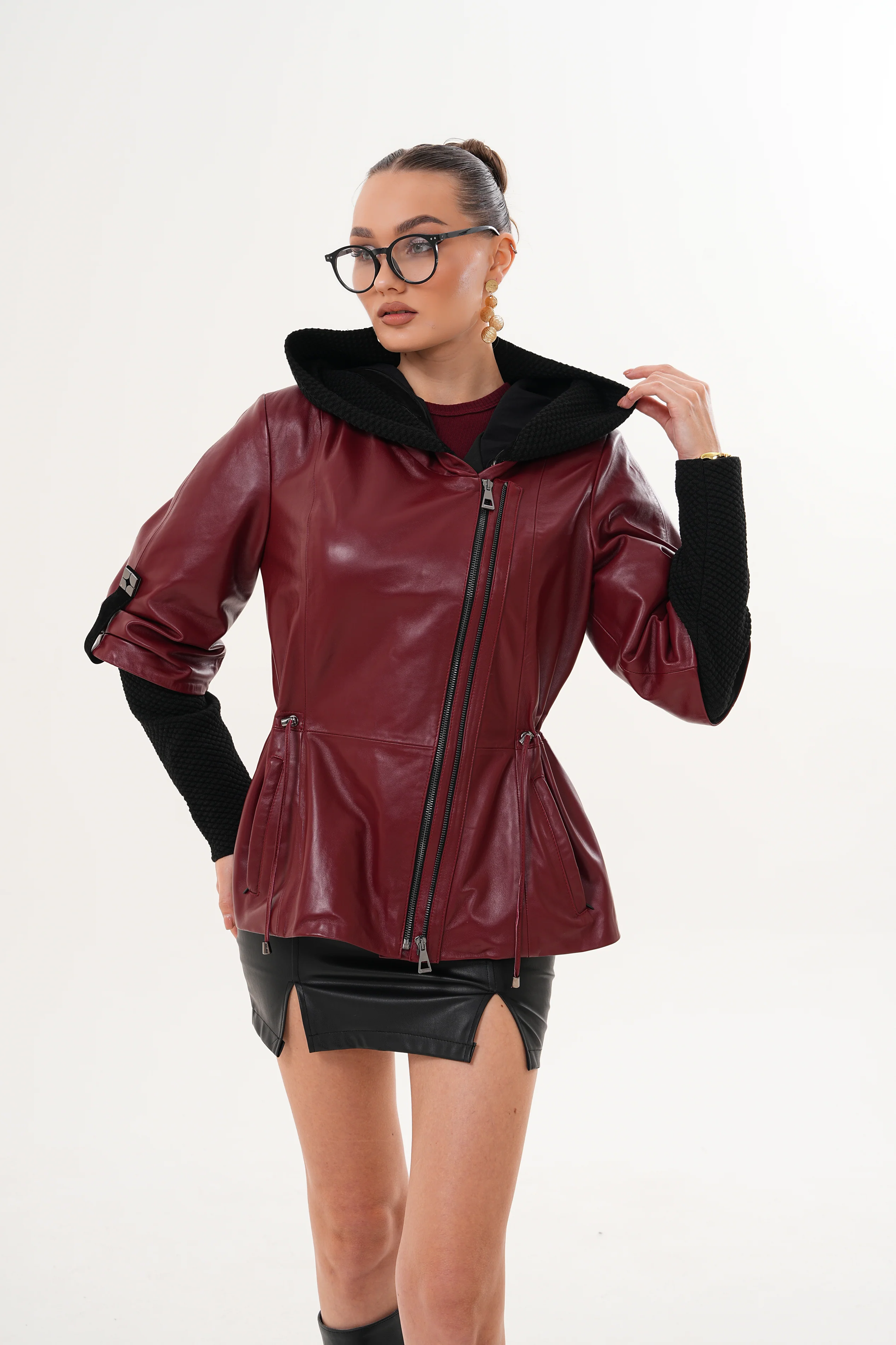The Hudson Burgundy Leather Women Jacket - Image 14
