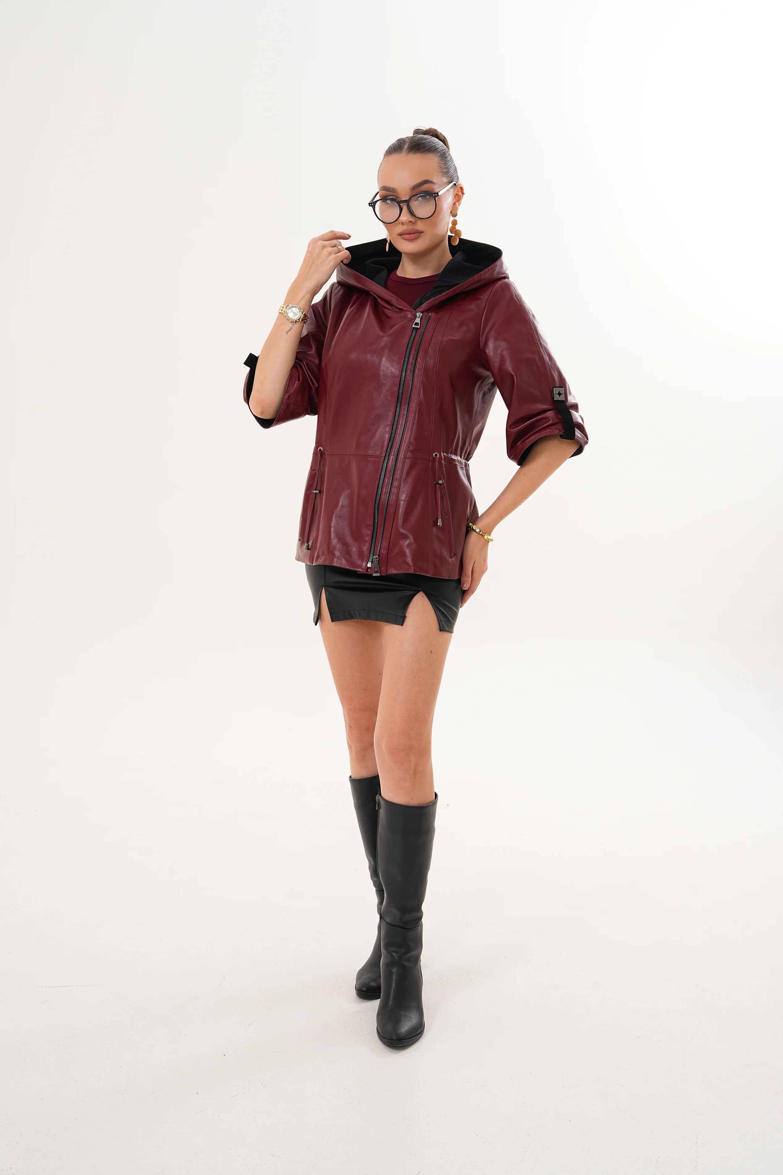 The Hudson Burgundy Leather Women Jacket - Image 16