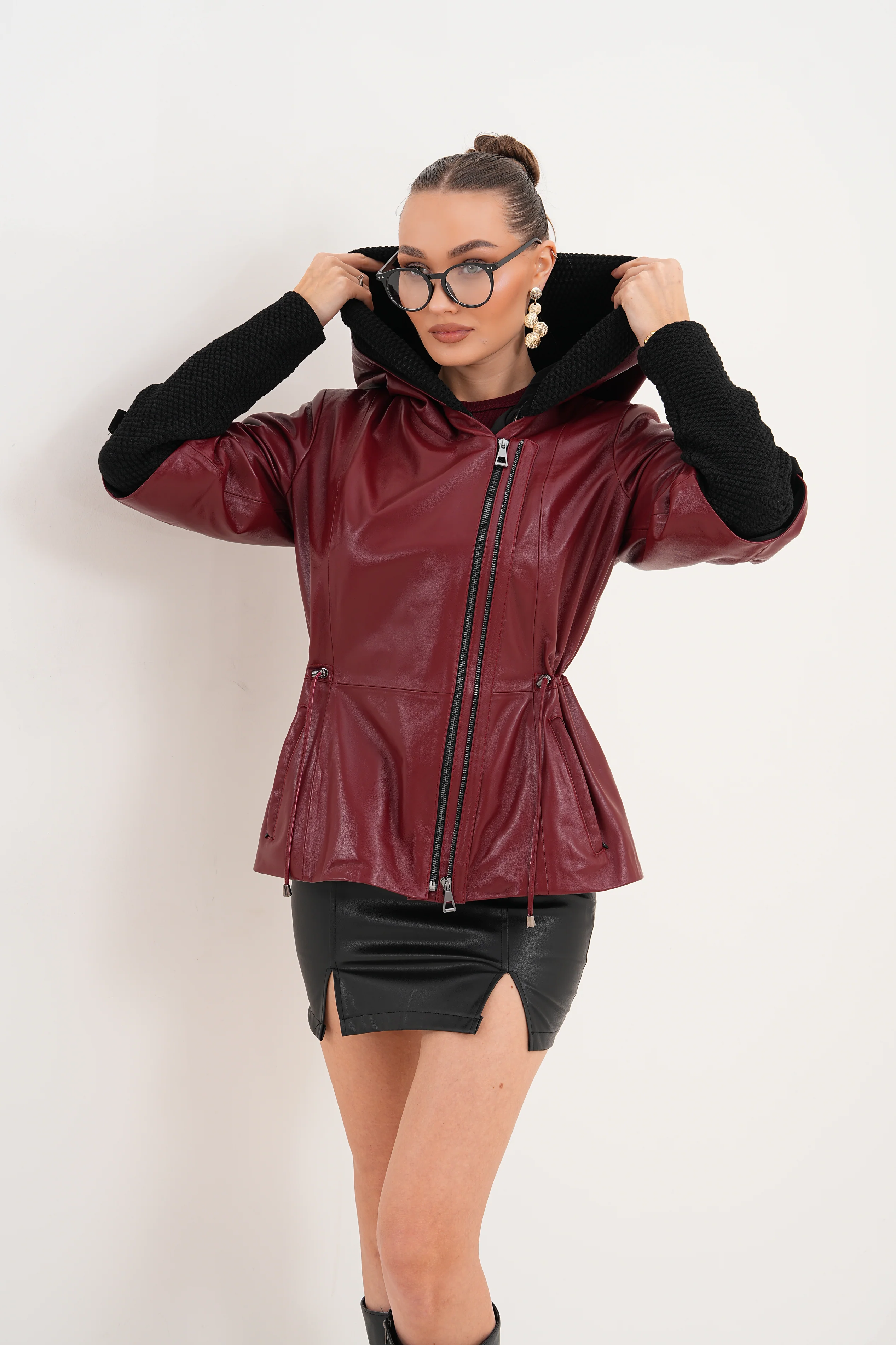 The Hudson Burgundy Leather Women Jacket - Image 17