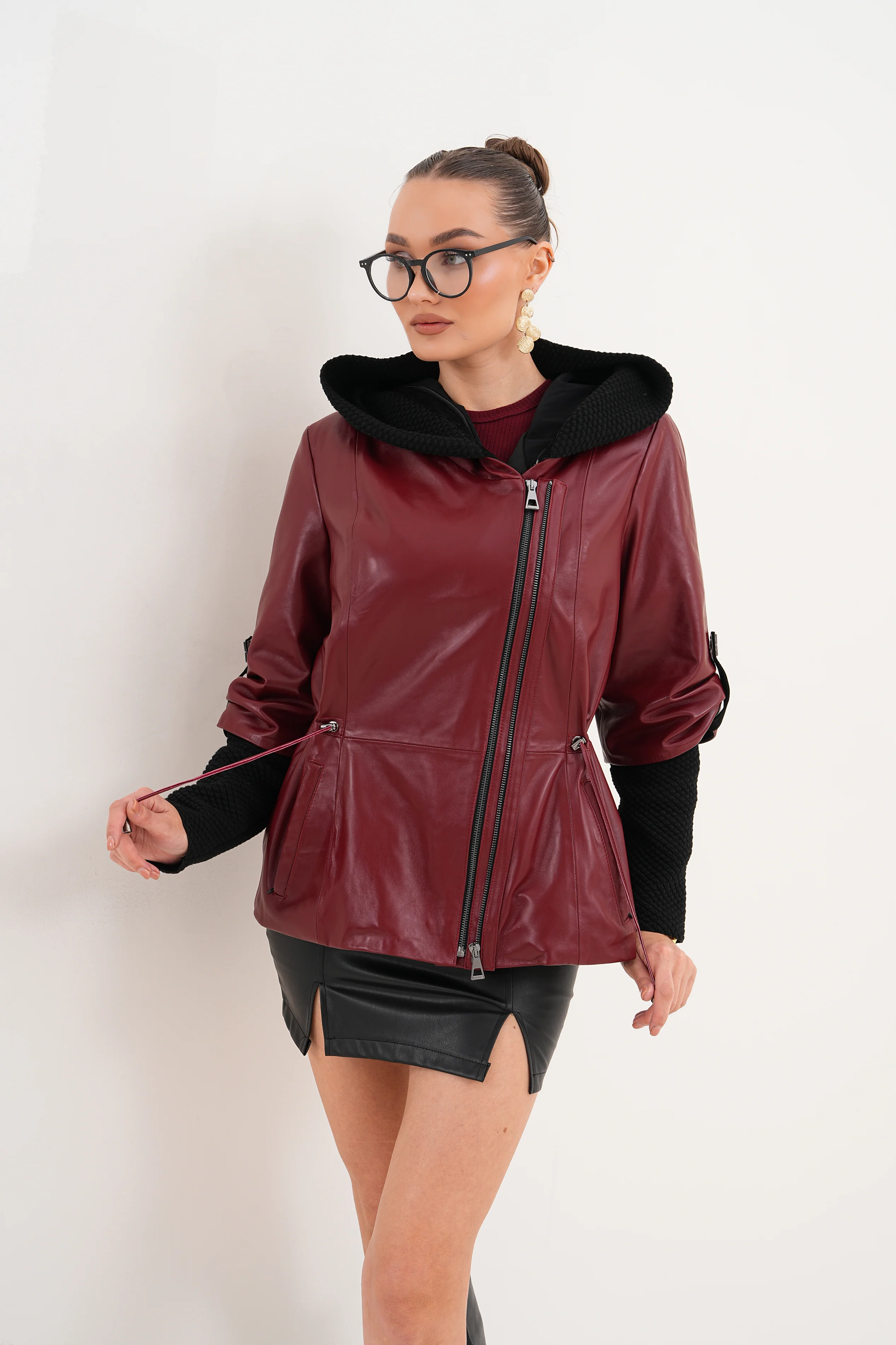 The Hudson Burgundy Leather Women Jacket - Image 18