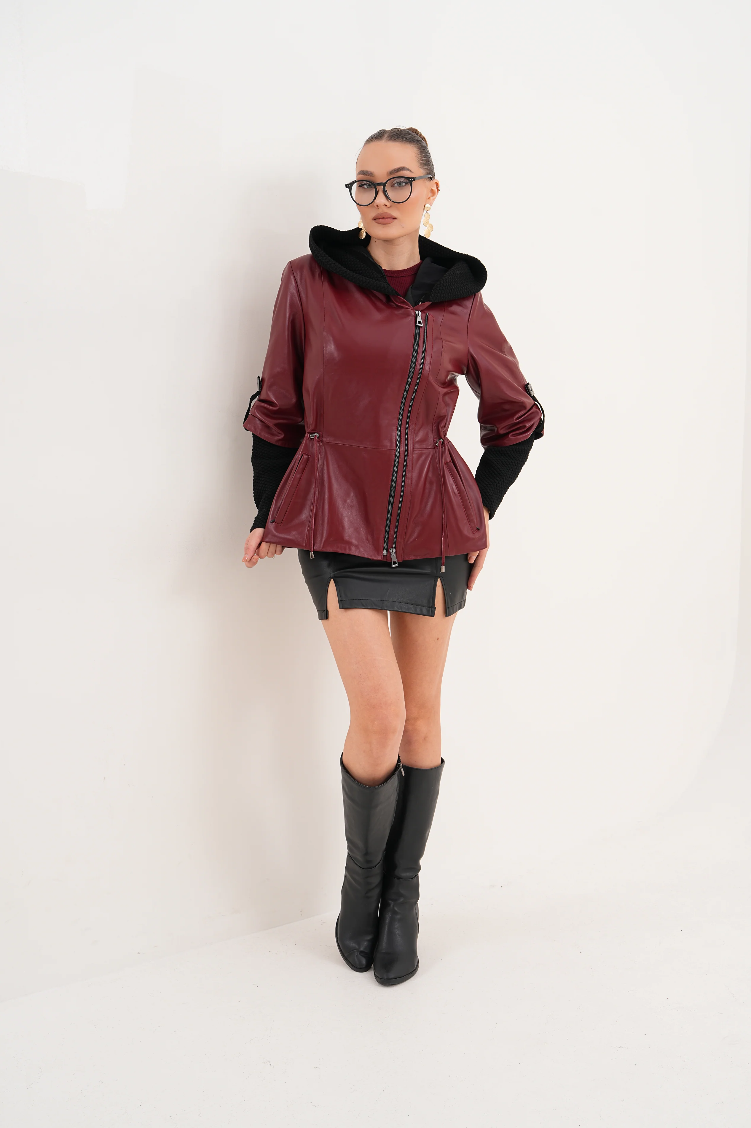 The Hudson Burgundy Leather Women Jacket - Image 19