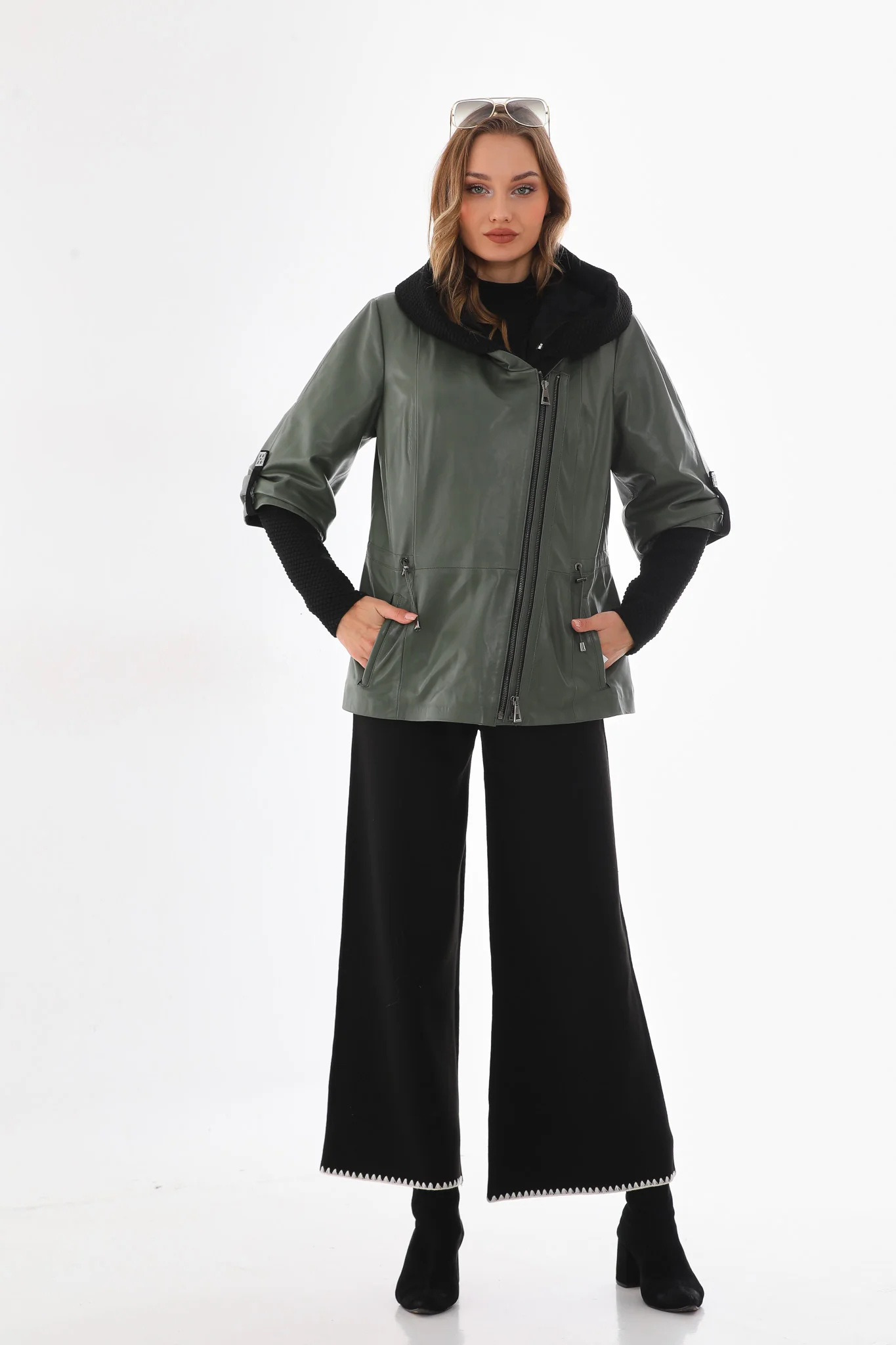 The Hudson Olive Green Leather Women Jacket - Image 11