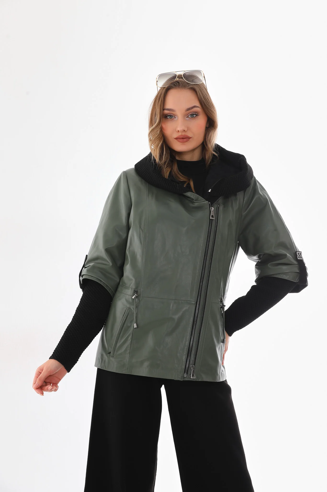 The Hudson Olive Green Leather Women Jacket - Image 12
