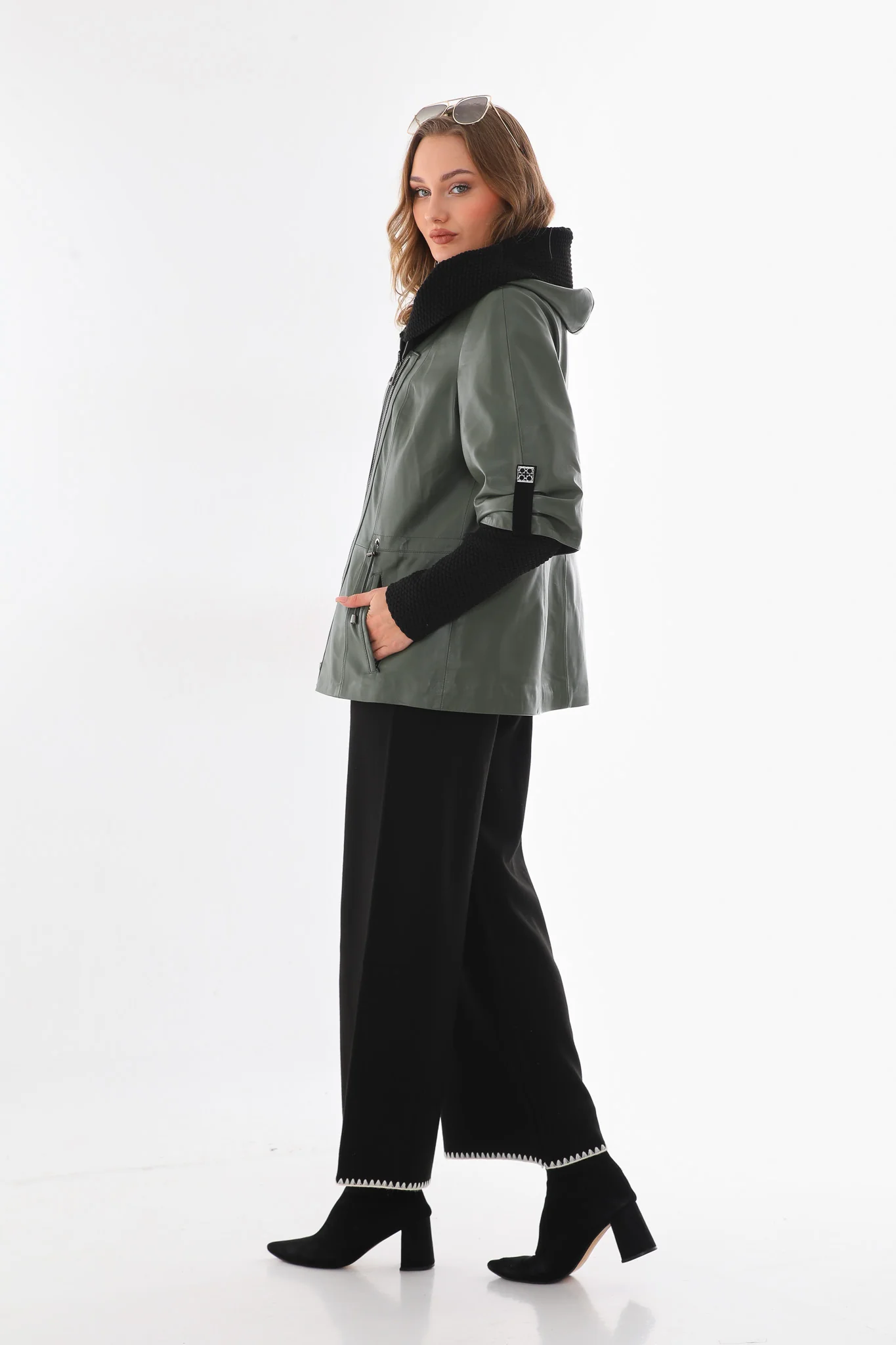 The Hudson Olive Green Leather Women Jacket - Image 13